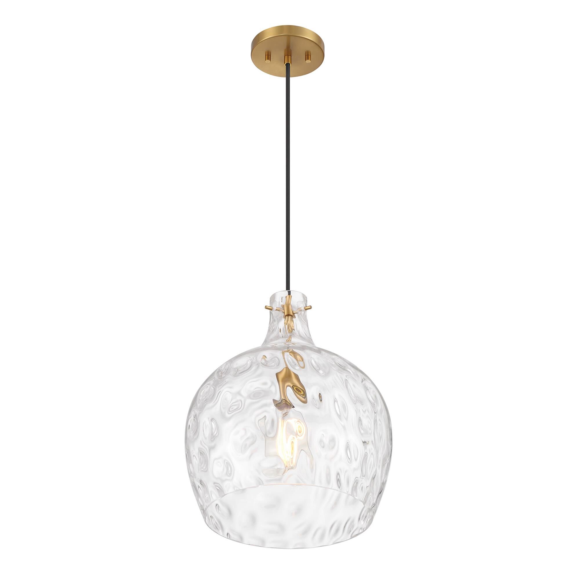 Shown in Natural Brass finish and Hammered glass