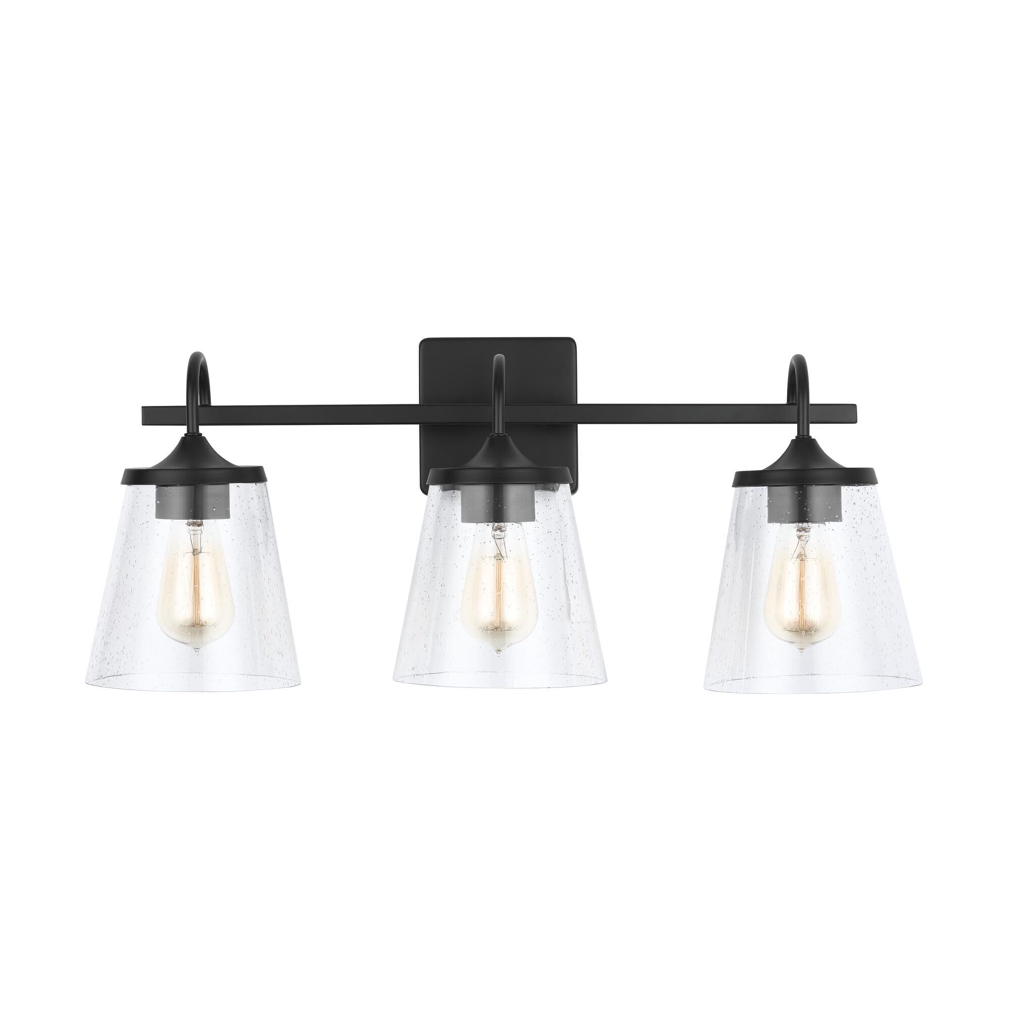 Shown in Matte Black finish and Clear Seeded glass