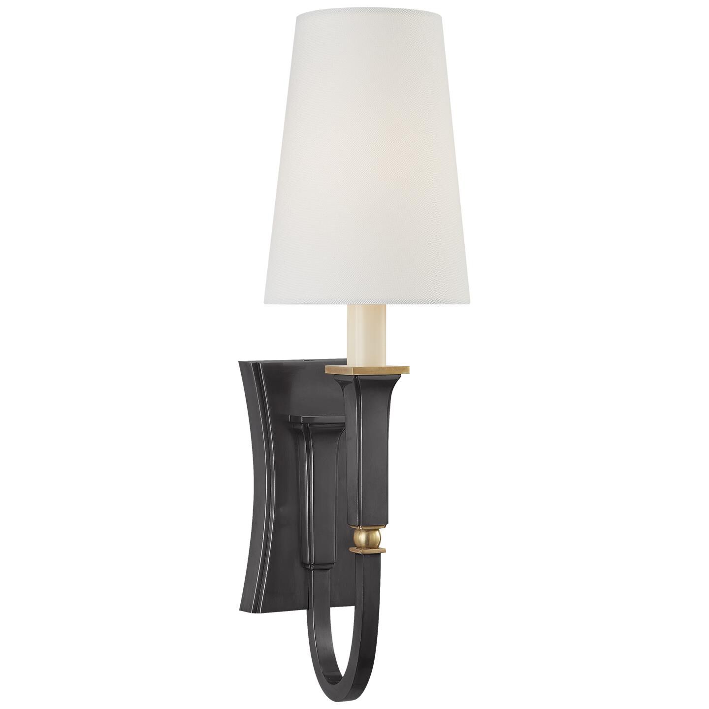 Shown in Bronze With Antique Brass finish and Linen shade