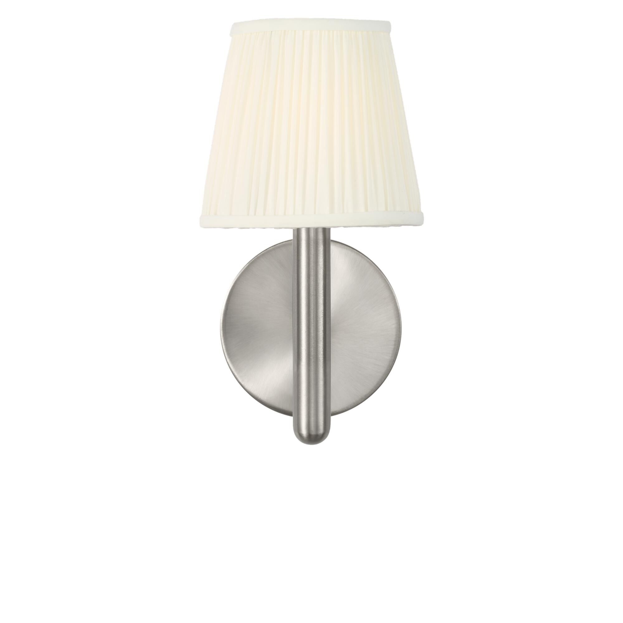 Shown in Brushed Nickel finish and Mushroom Pleat Fabric shade