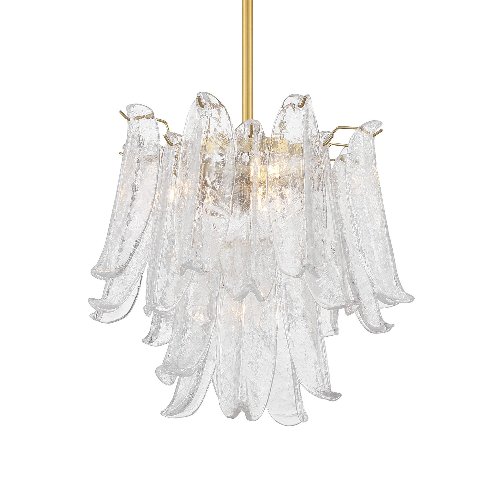 Shown in Legacy Brass finish and Clear Crackled glass