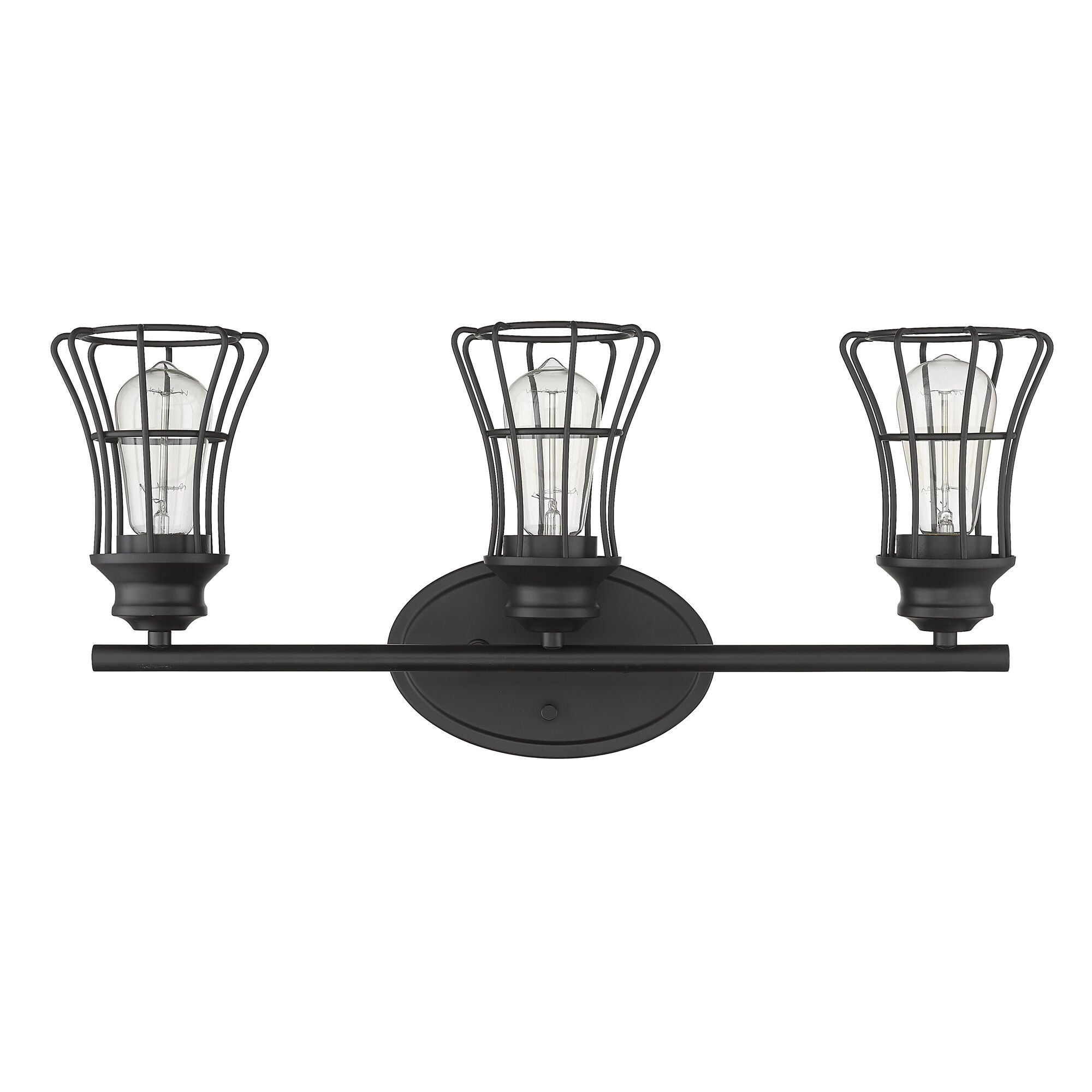 Shown in Matte Black finish and Matte Black glass and Matte Black, Geometric Metal Cage s shade