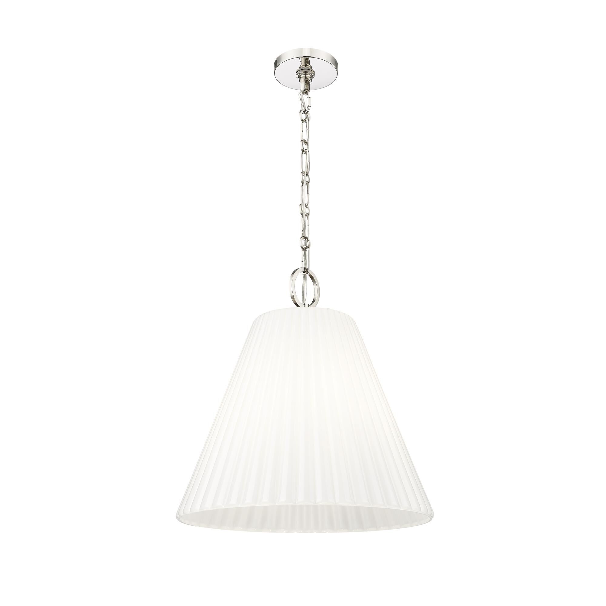 Shown in Polished Nickel finish and White glass and White shade