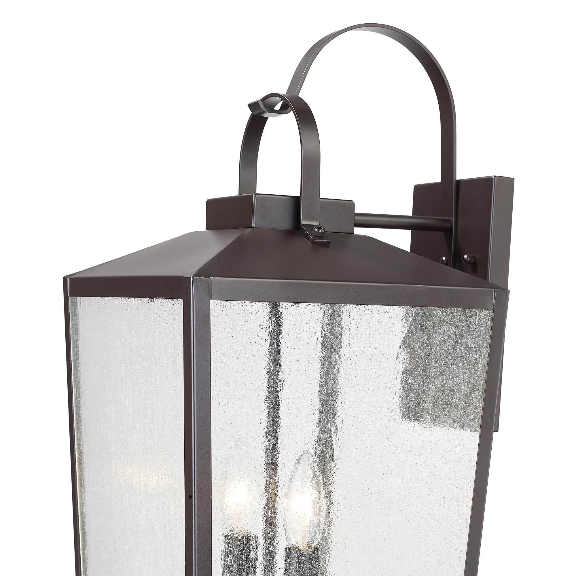 Shown in Powder Coated Bronze finish and Clear Seeded glass