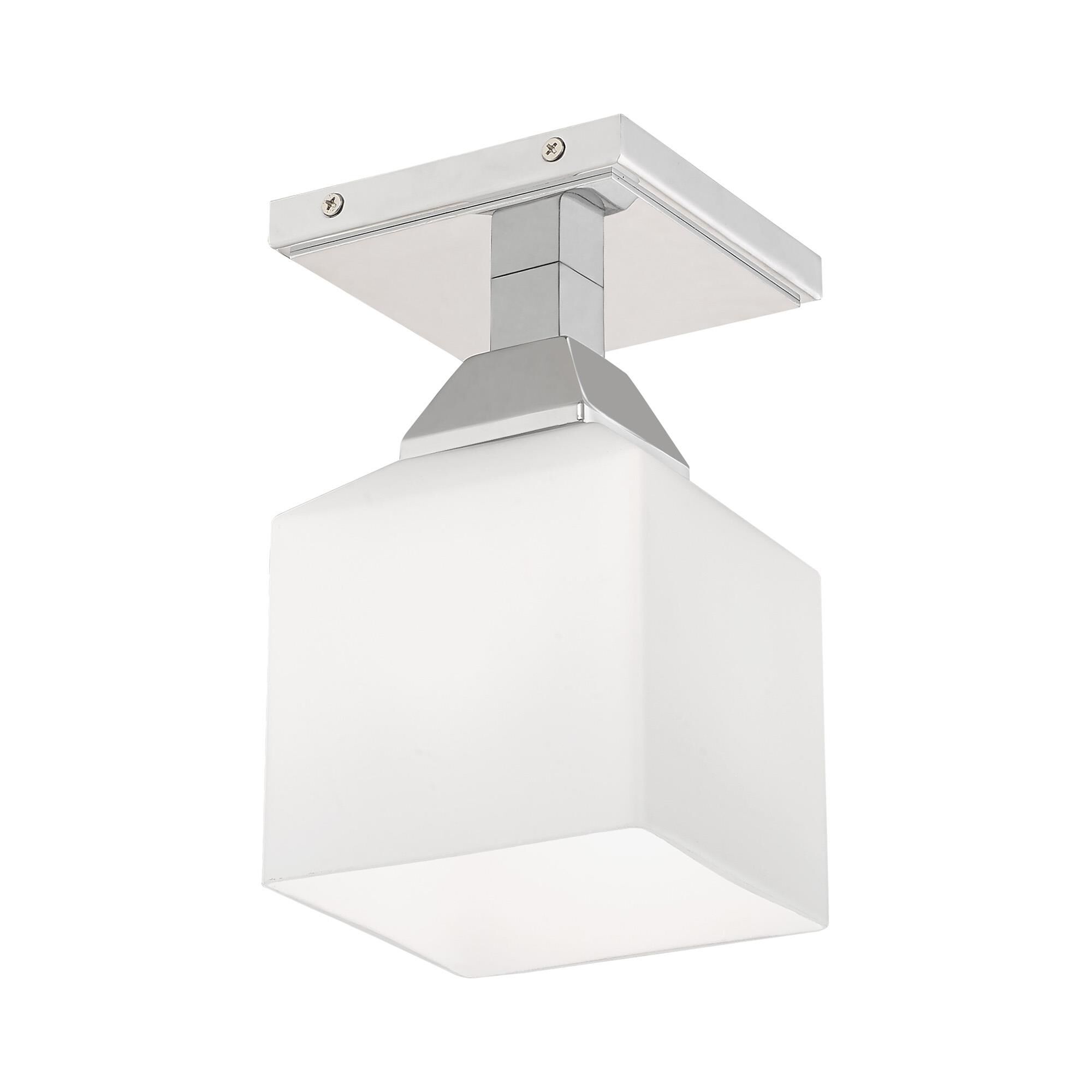 Shown in Polished Chrome finish and Hand Blown Satin Opal White glass