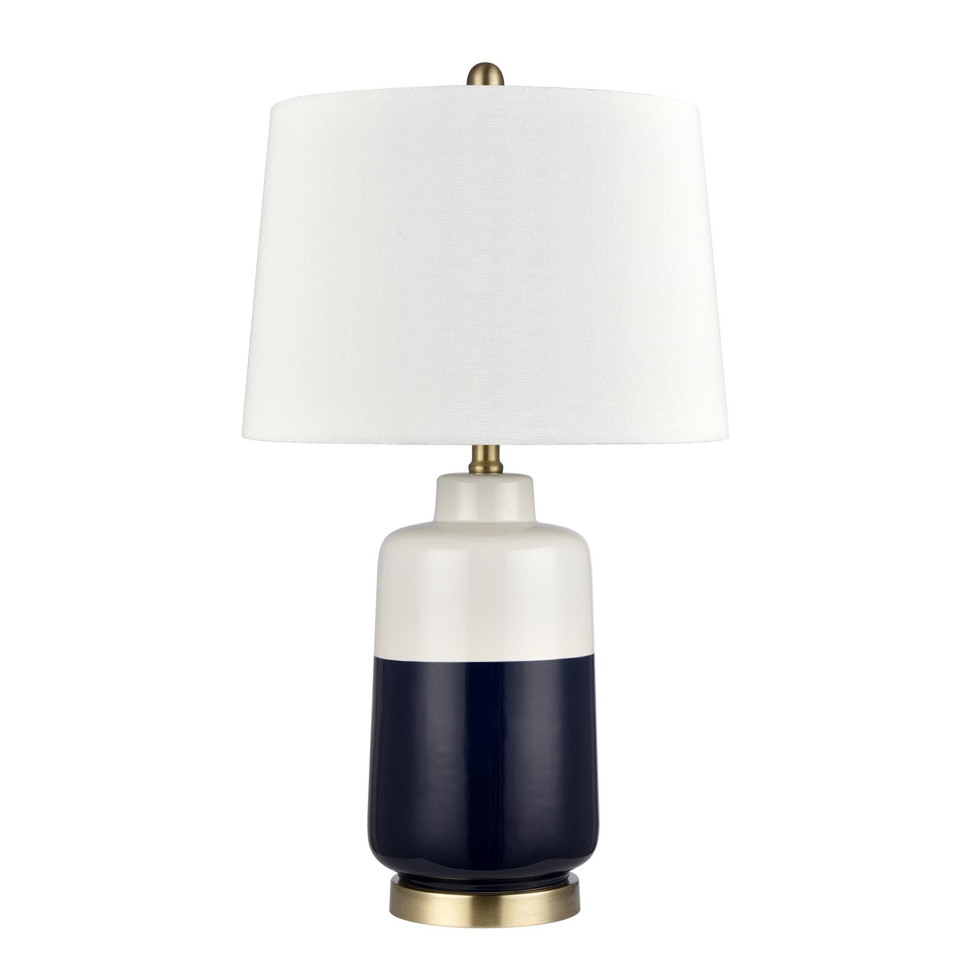 Shown in Navy finish and White Linen Shade glass and White Linen shade