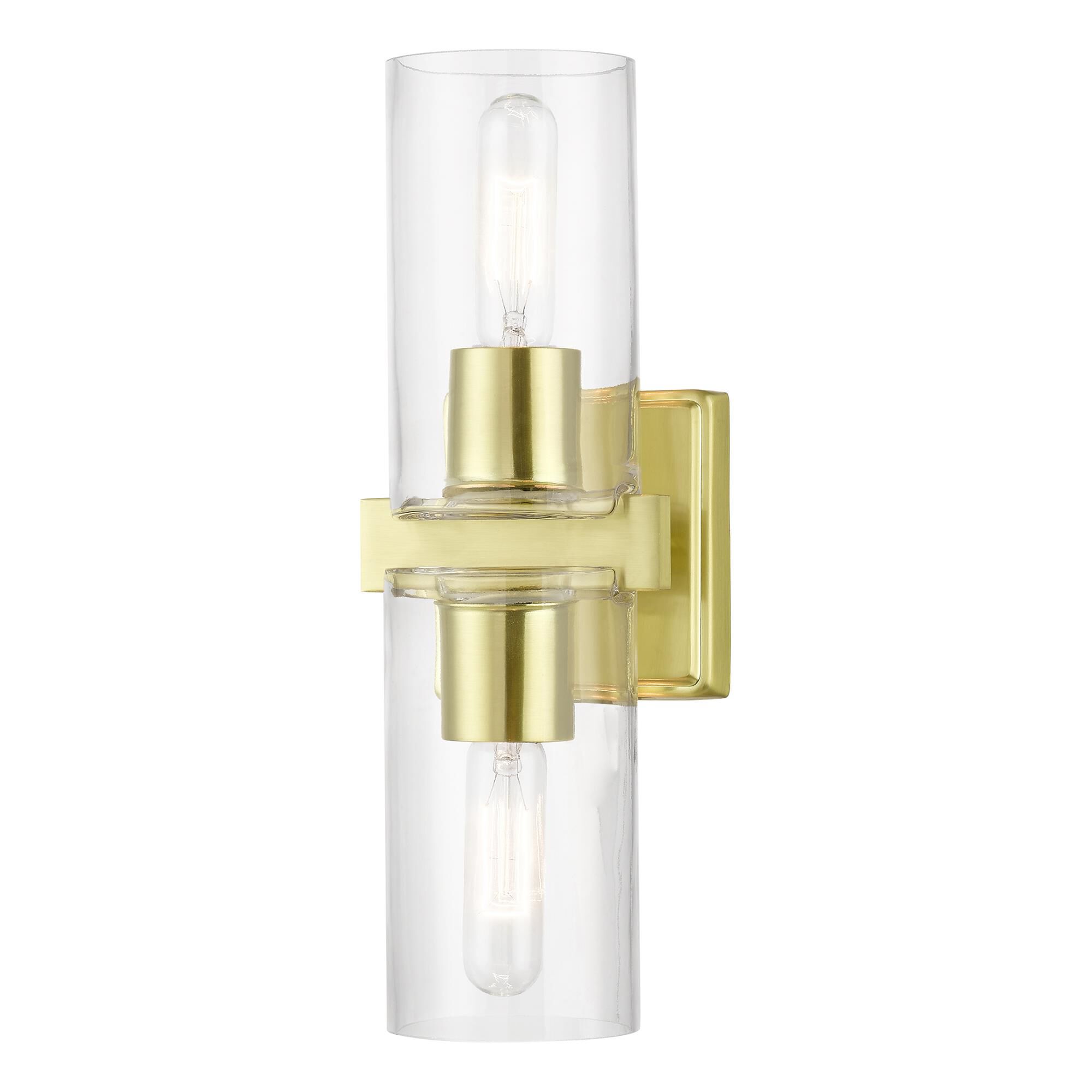 Shown in Satin Brass finish and Clear glass