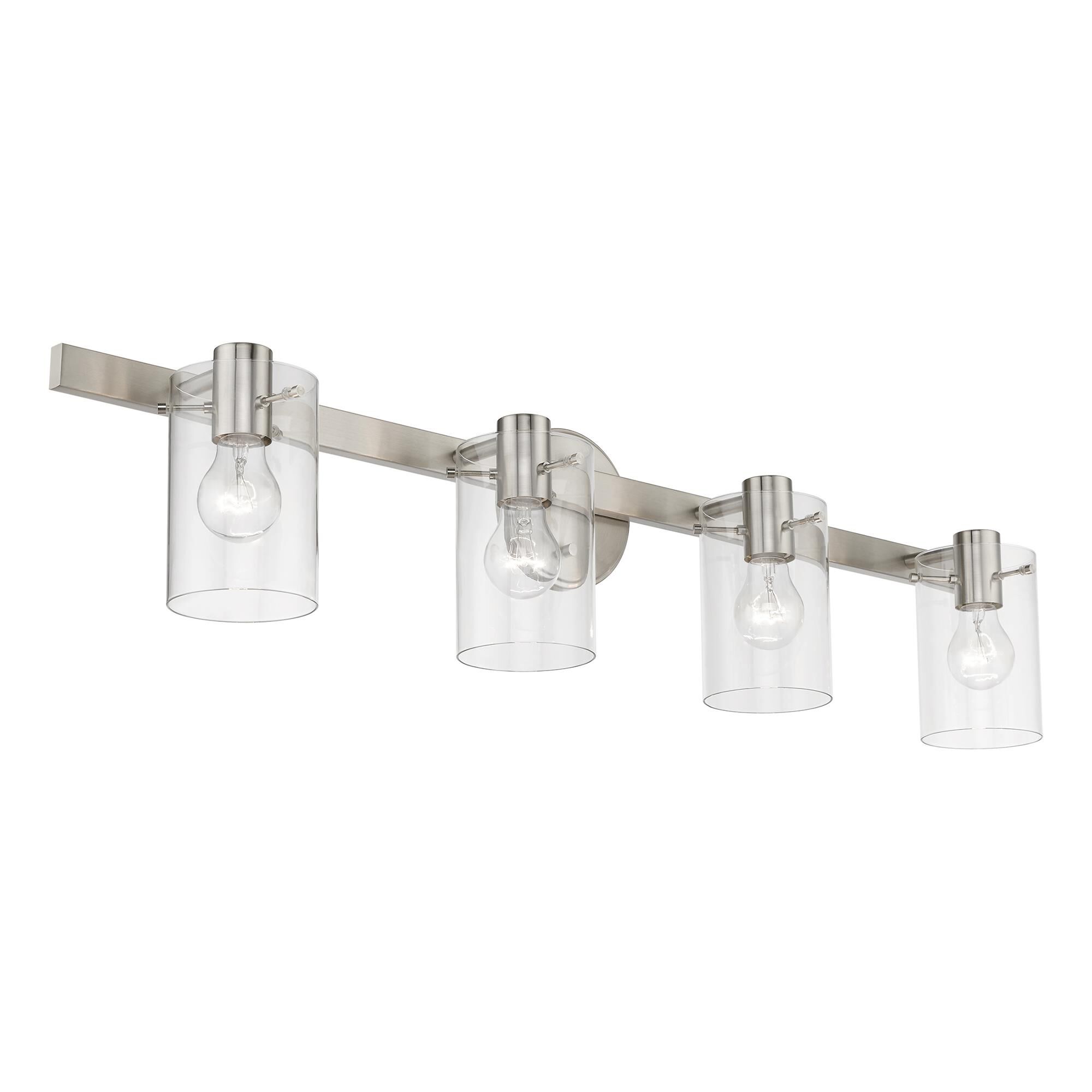 Shown in Brushed Nickel finish and Clear glass