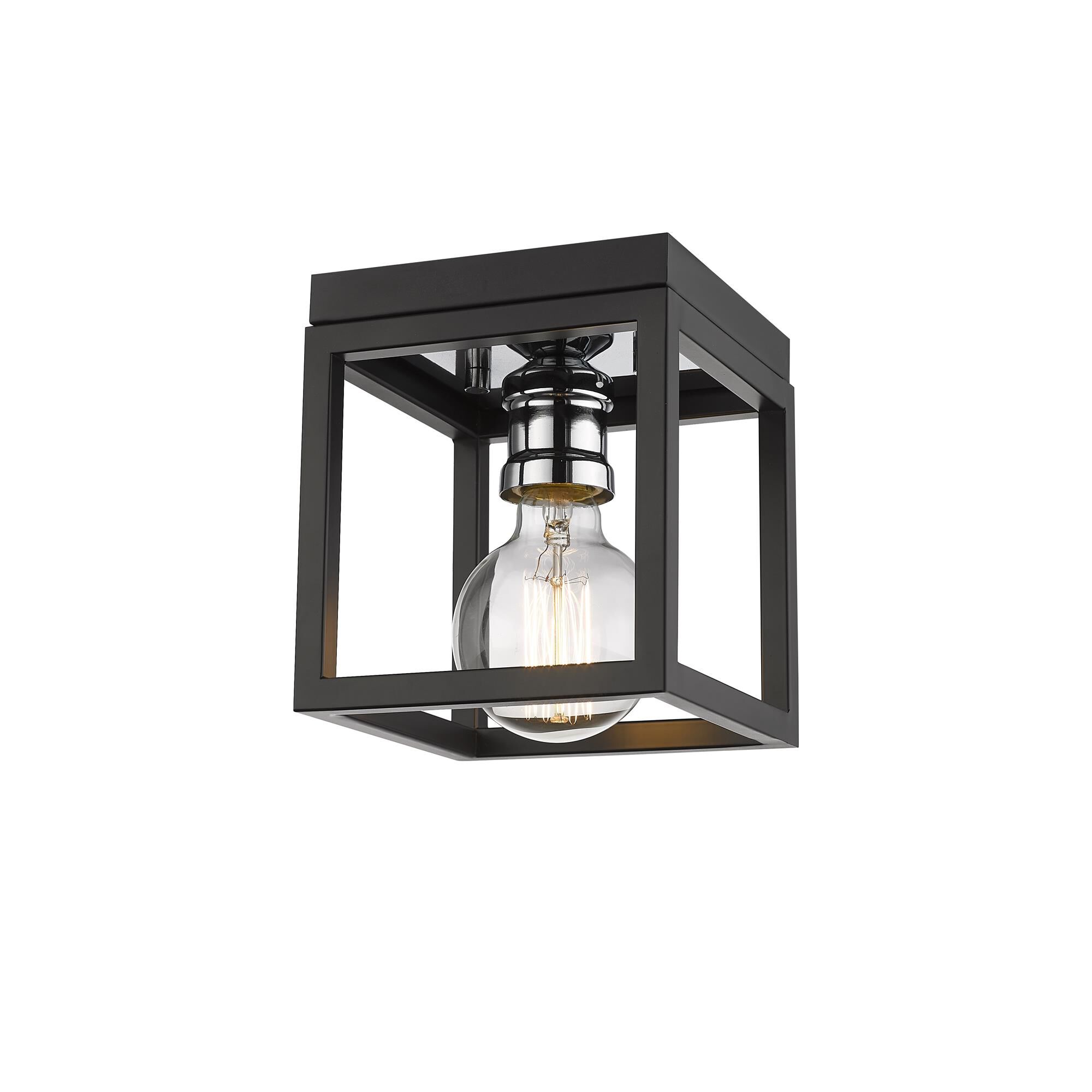Shown in Matte Black + Chrome finish and --- glass and --- shade