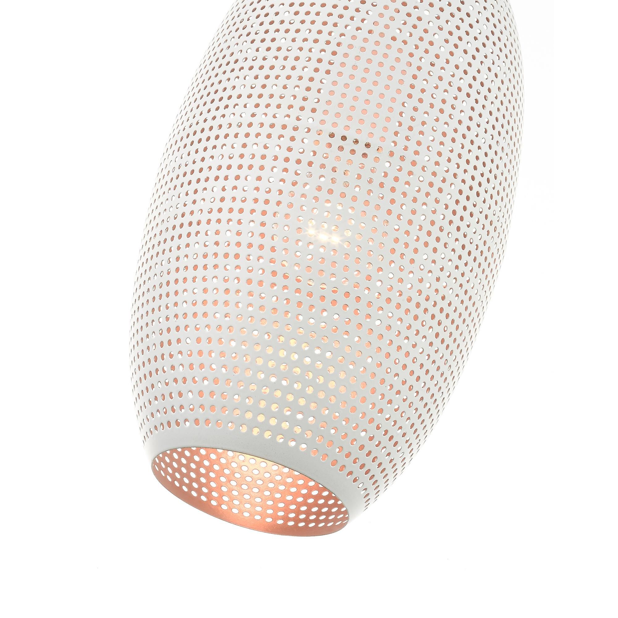 Shown in White With Brushed Nickel Accents finish and White Ornamental Metal Shade With Gold Finish Inside glass and White Ornamental Metal  With Gold Finish Inside shade