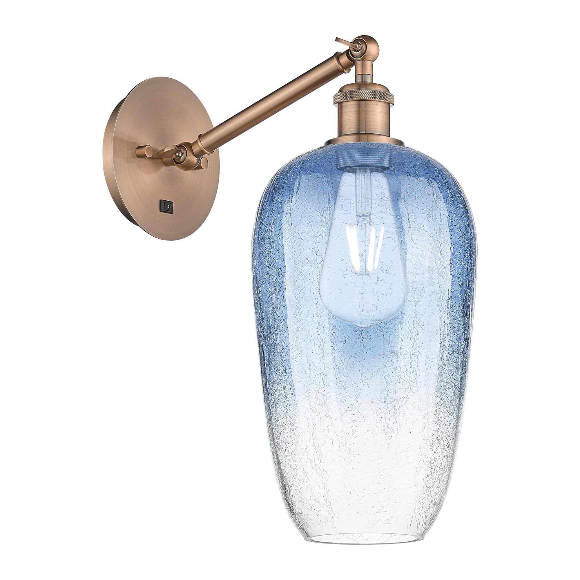 Shown in Antique Copper finish and Sapphire Blue glass