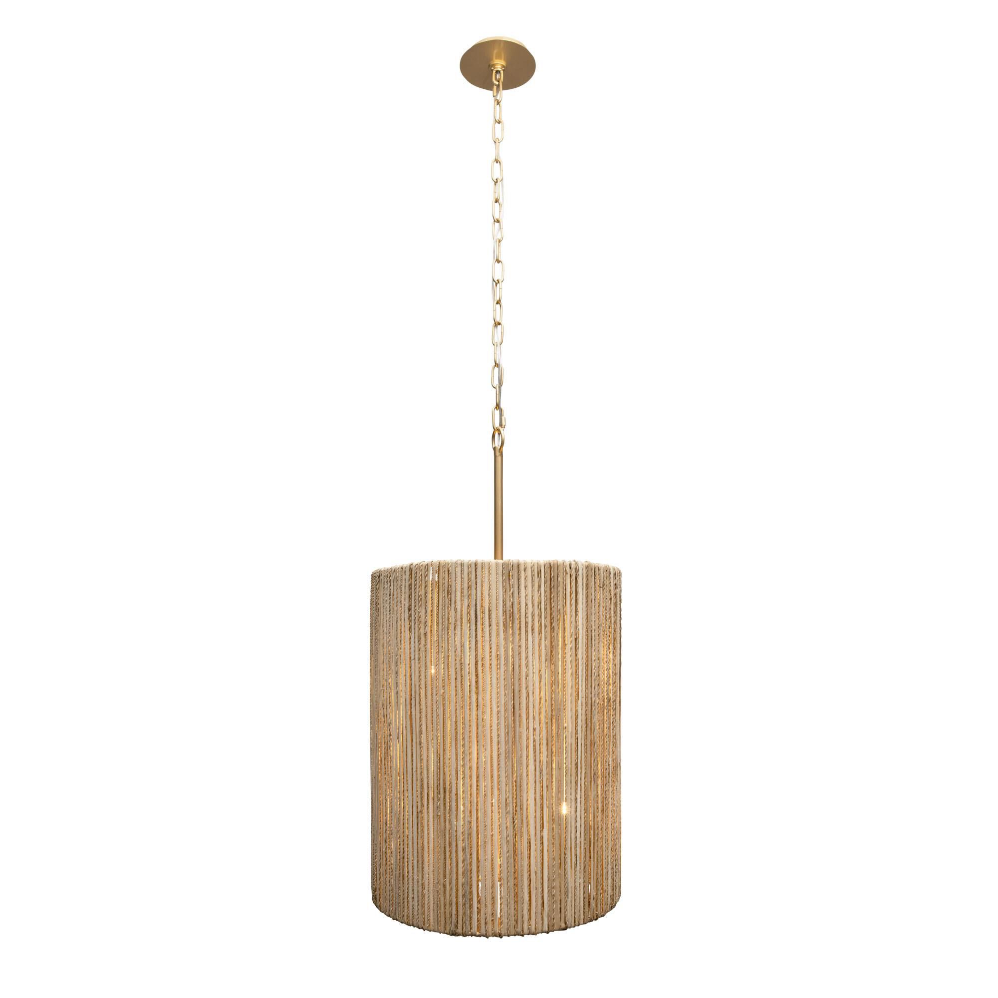 Shown in French Gold finish and Natural Rattan And Abaca Rope shade
