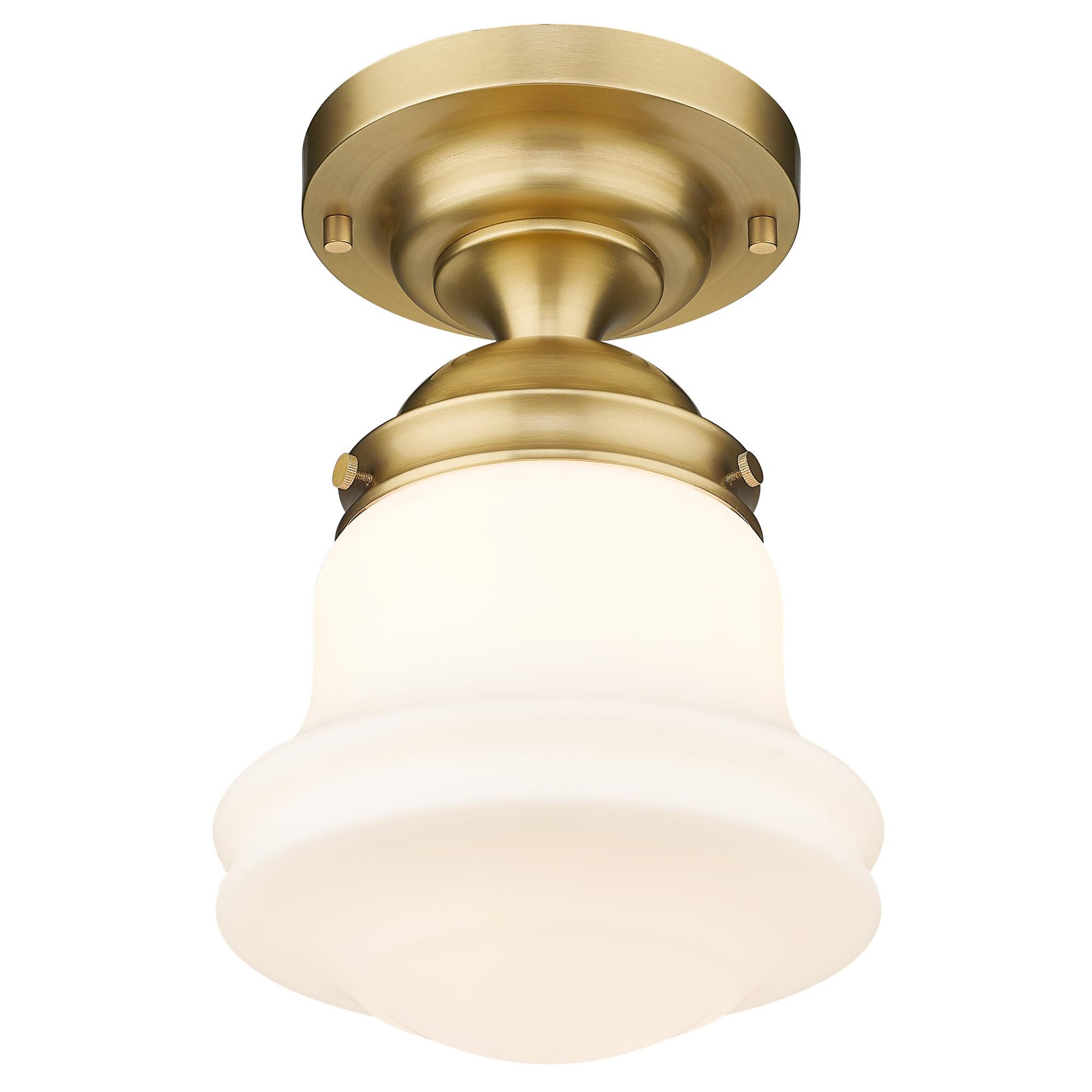 Shown in Heritage Brass finish and Matte Opal glass