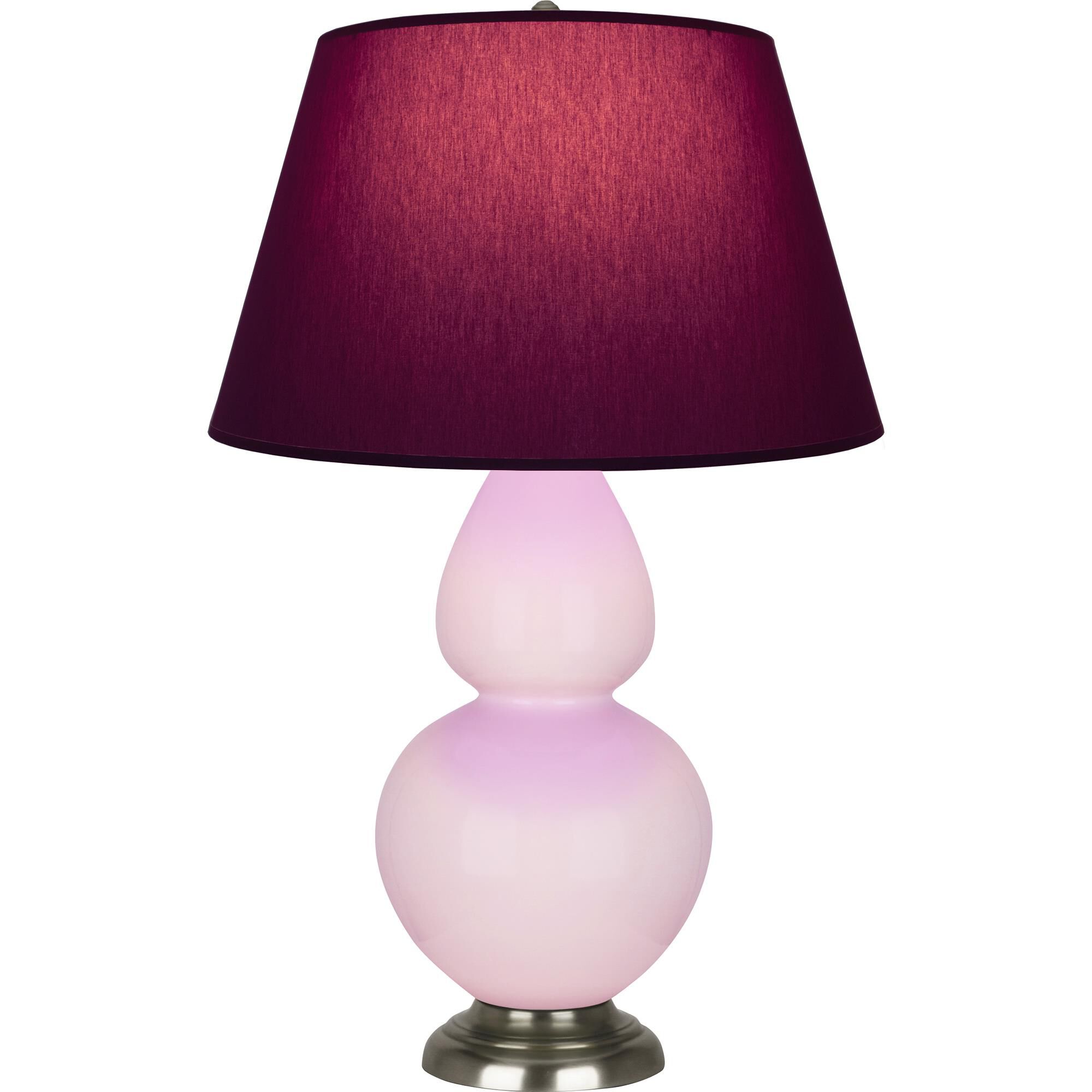 Shown in Rose Water Glazed finish and Plum with Lavender Lining shade and Antique Silver accent