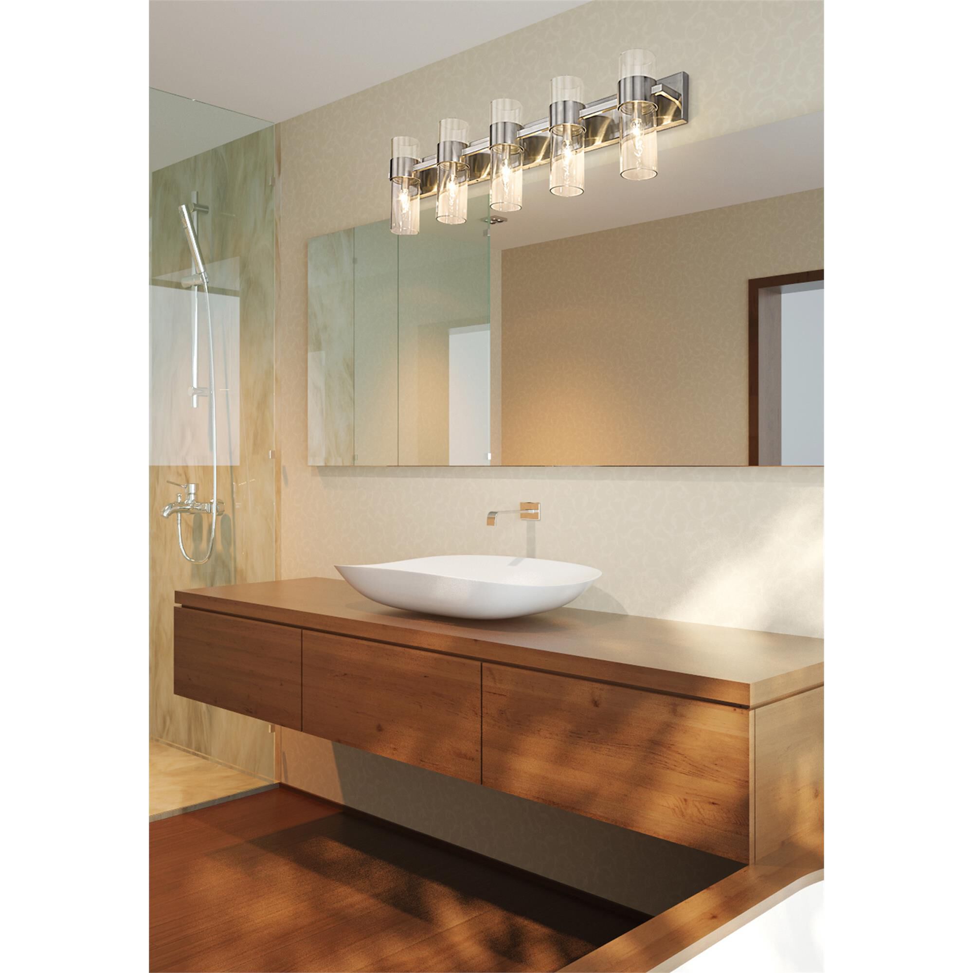 Shown in Brushed Nickel finish and Clear glass and Clear shade