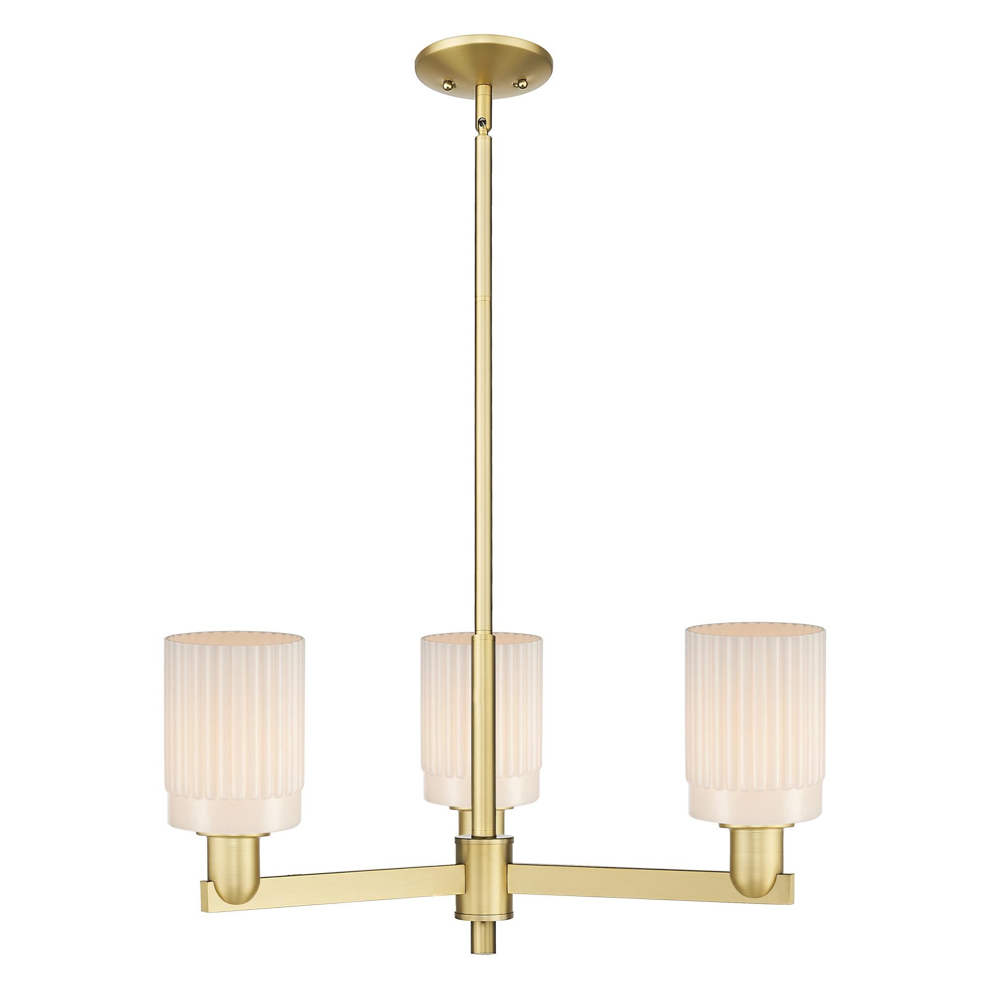 Shown in Satin Gold finish and Matte White glass