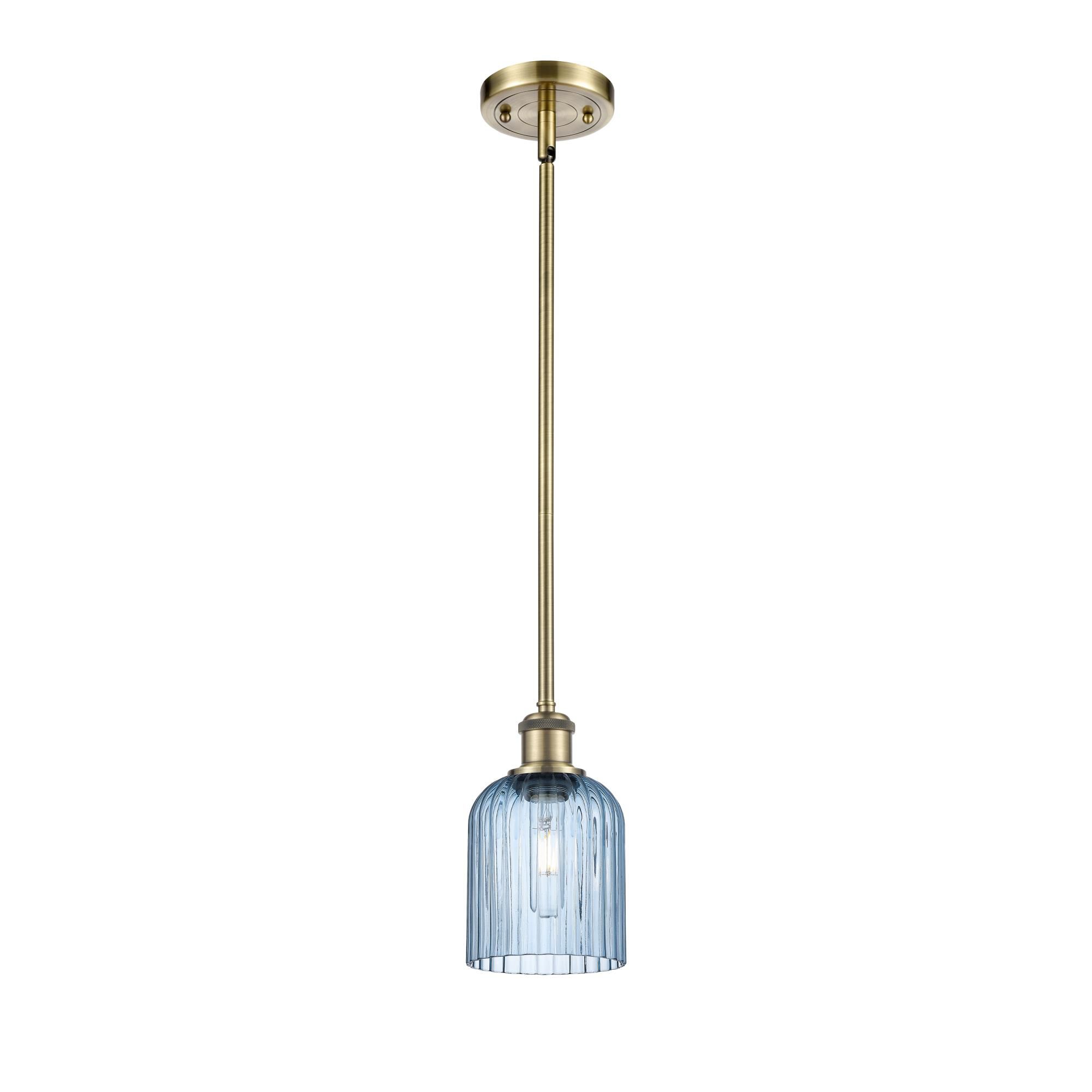 Shown in Antique Brass finish and Princess Blue shade