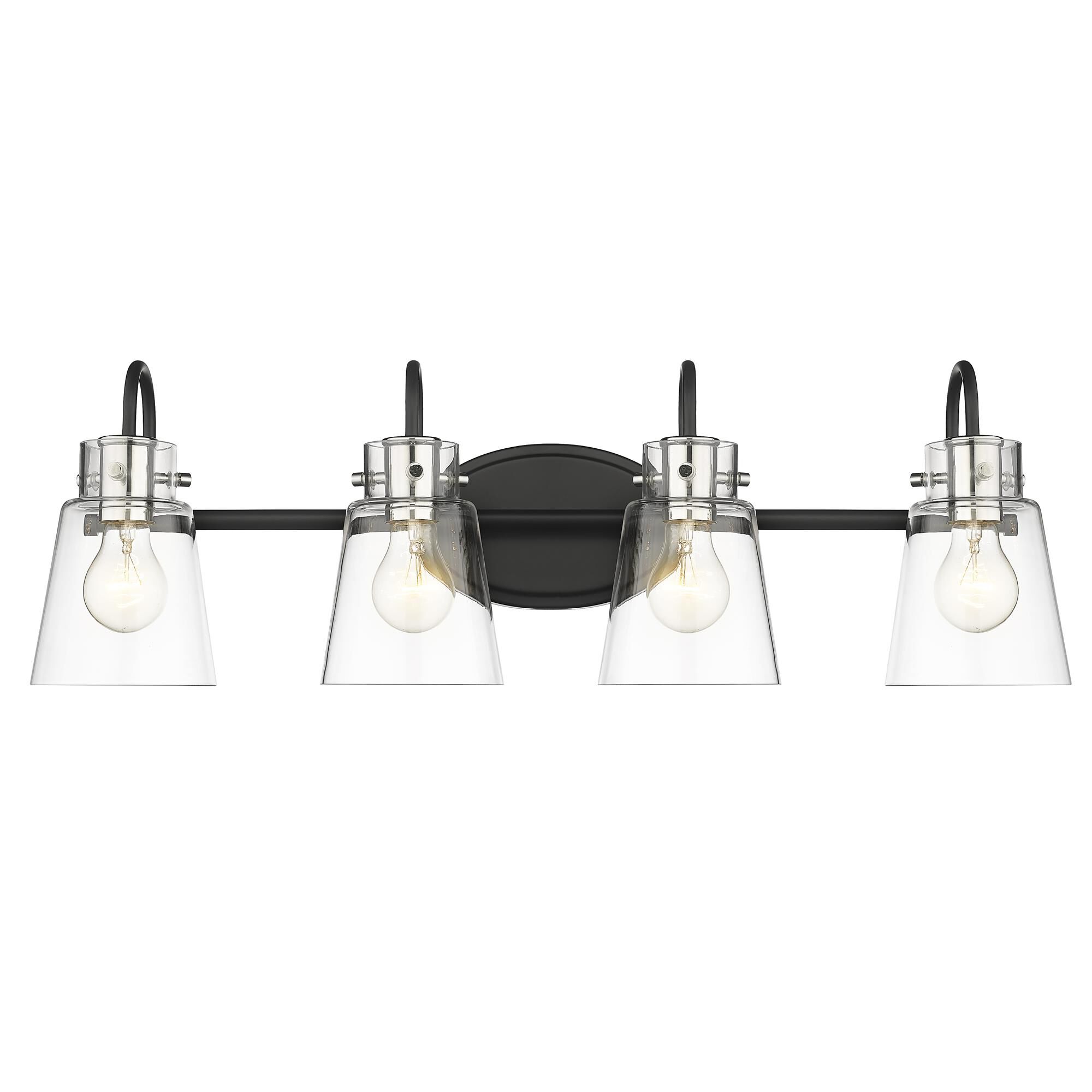 Shown in Matte Black And Polished Nickel finish and Clear Glass shade
