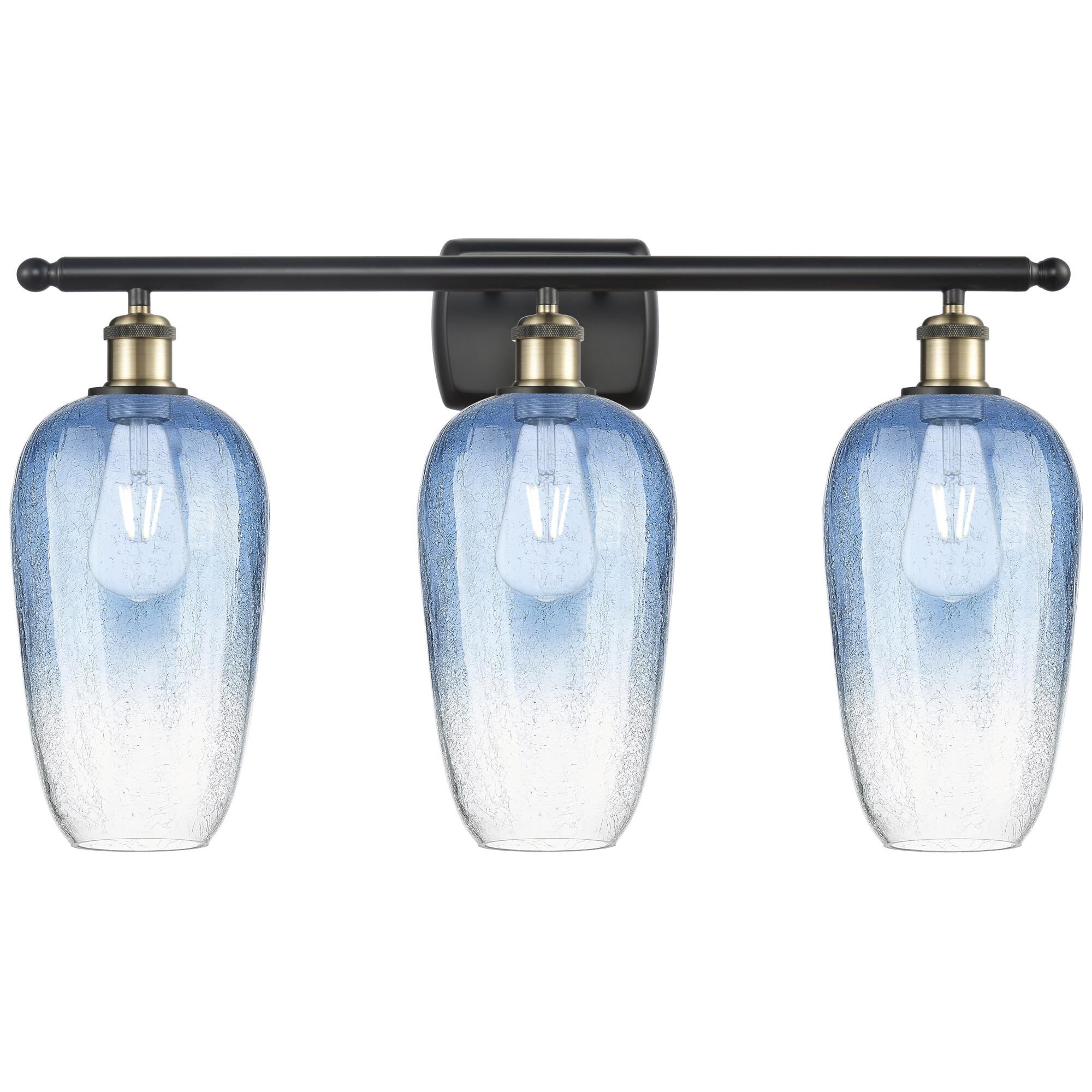 Shown in Black Antique Brass finish and Sapphire Blue glass