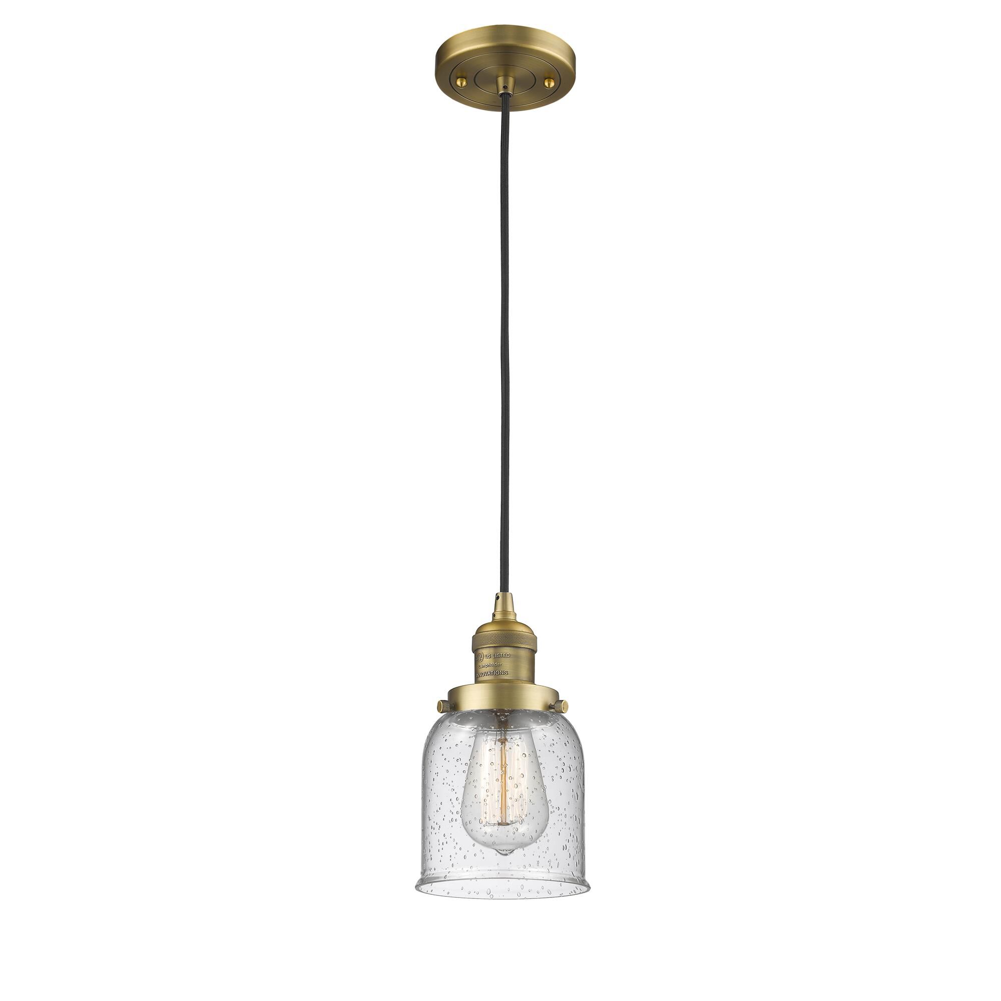 Shown in Brushed Brass finish and Seedy glass