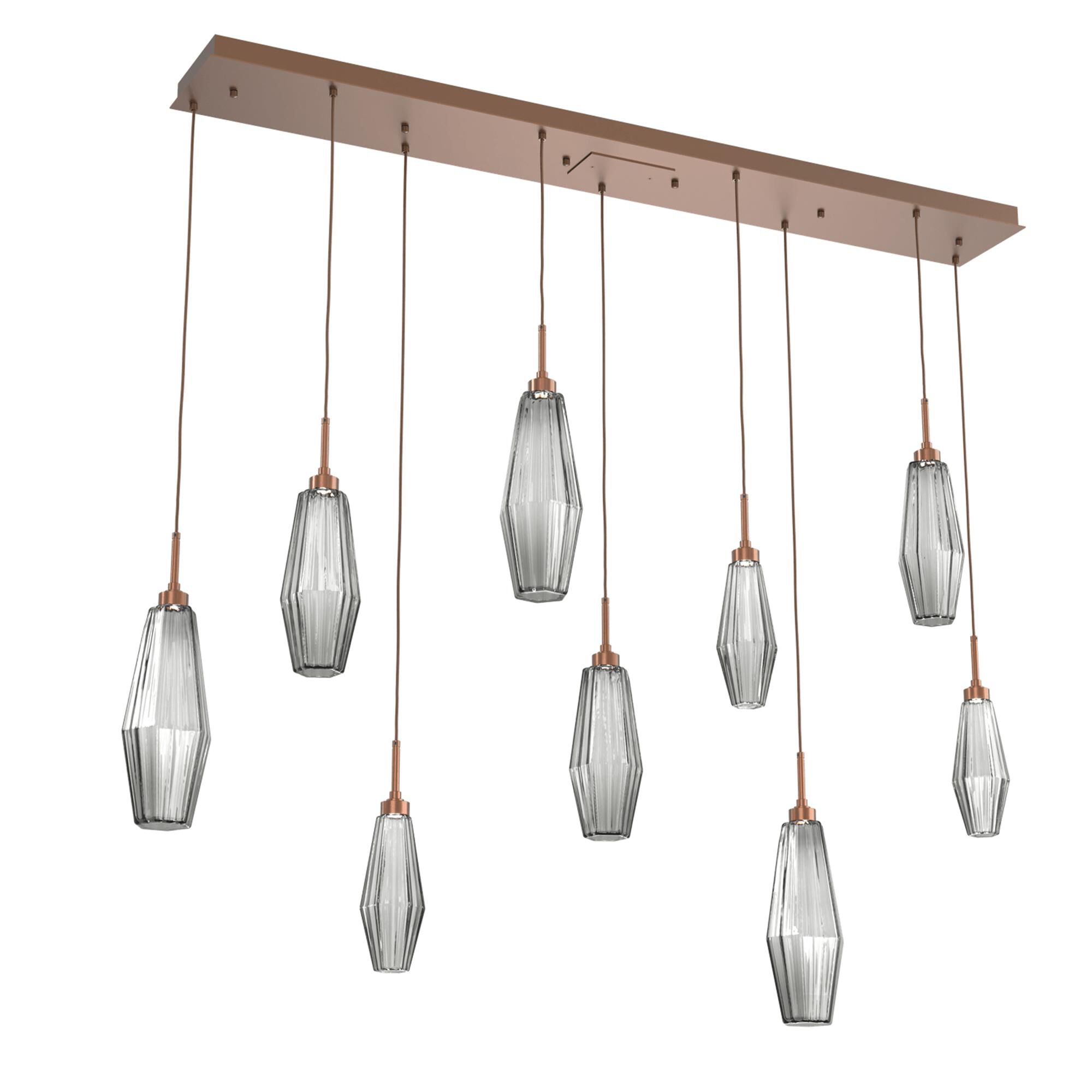 Shown in Burnished Bronze finish and Optic Rib Blown And Smoke glass