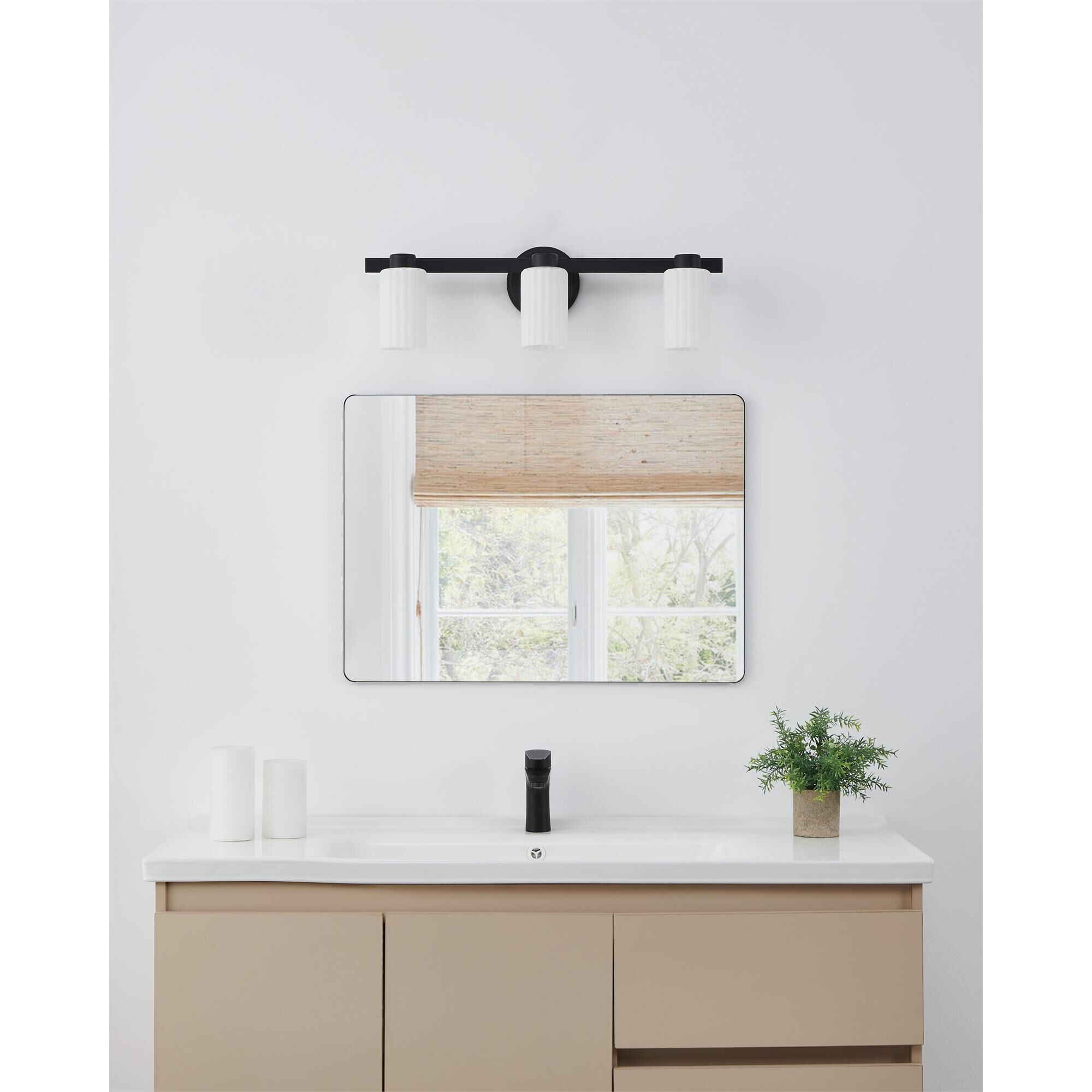 Shown in Matte Black finish and Etched Opal Ribbed glass