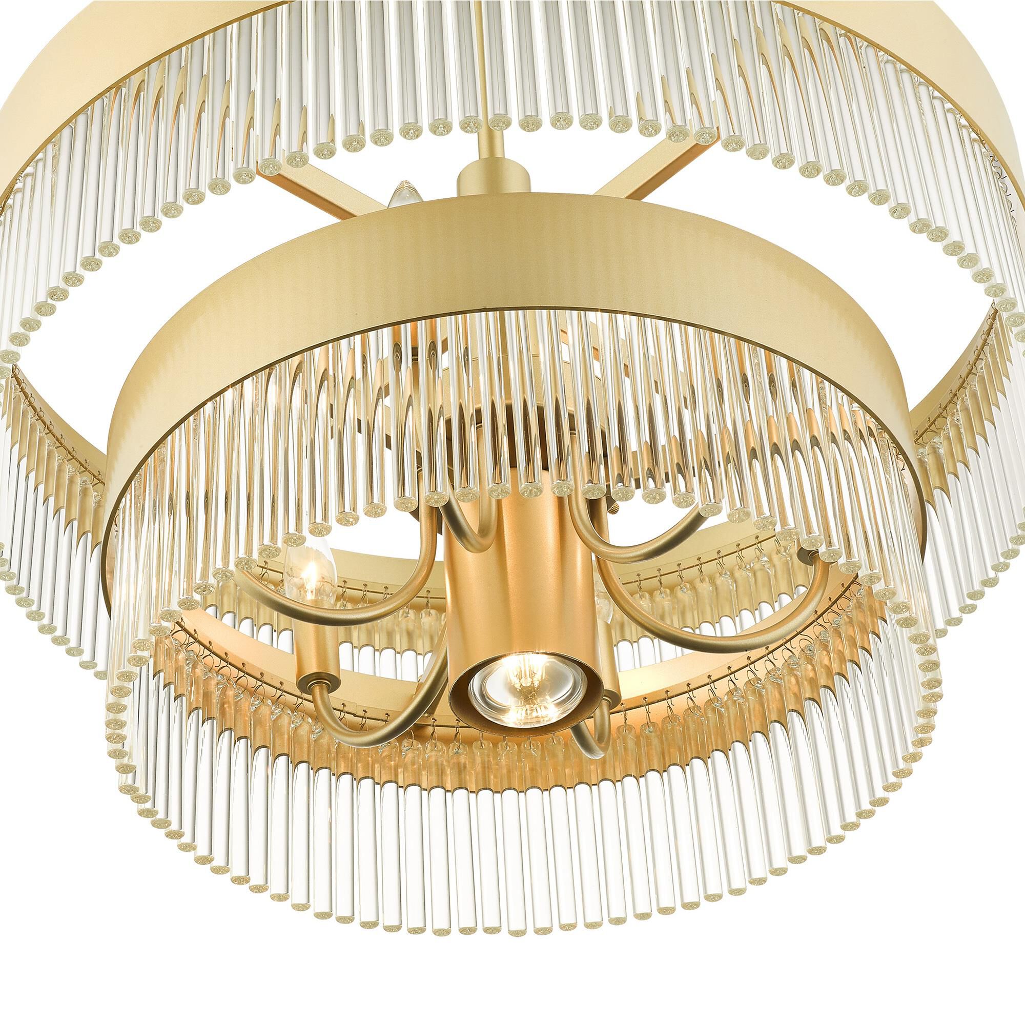 Shown in Soft Gold finish and Soft Gold Drum Shade With Clear Crystal Rods glass and Soft Gold Drum  With Clear Crystal Rods shade