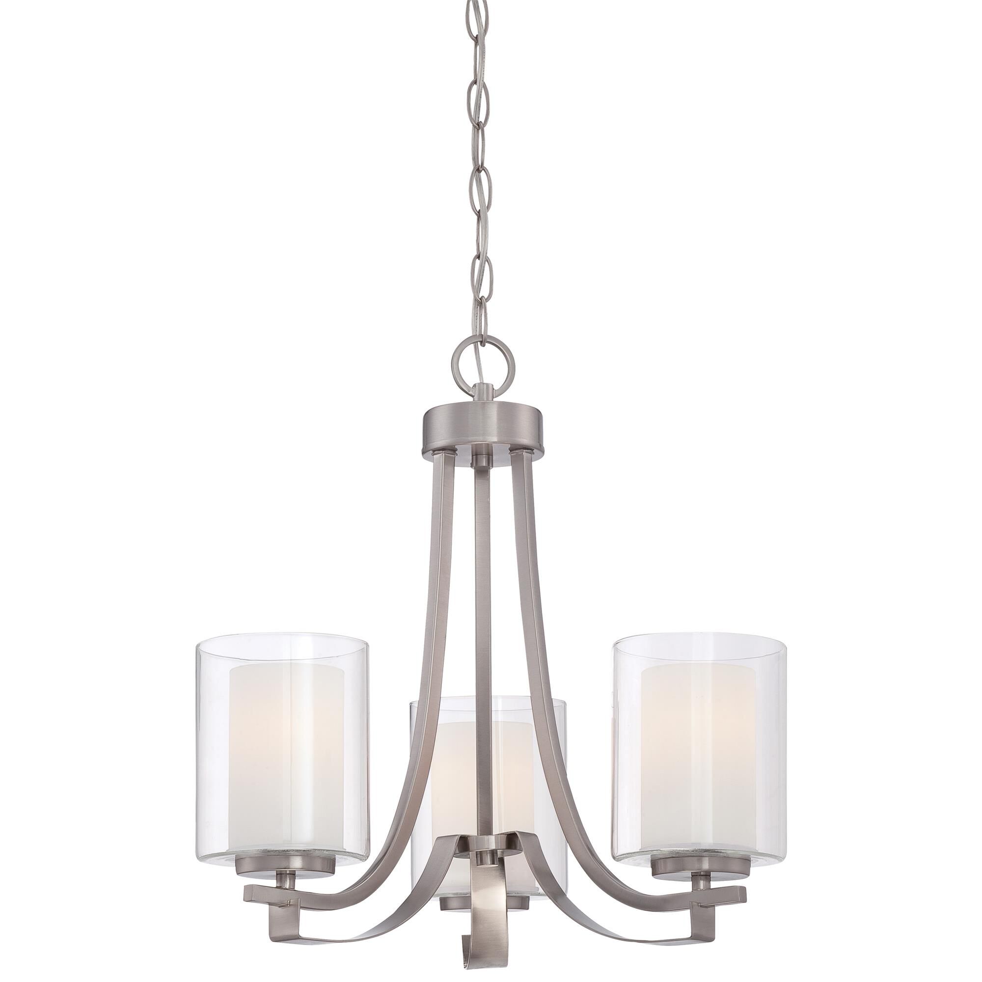 Shown in Brushed Nickel finish and Etched White glass
