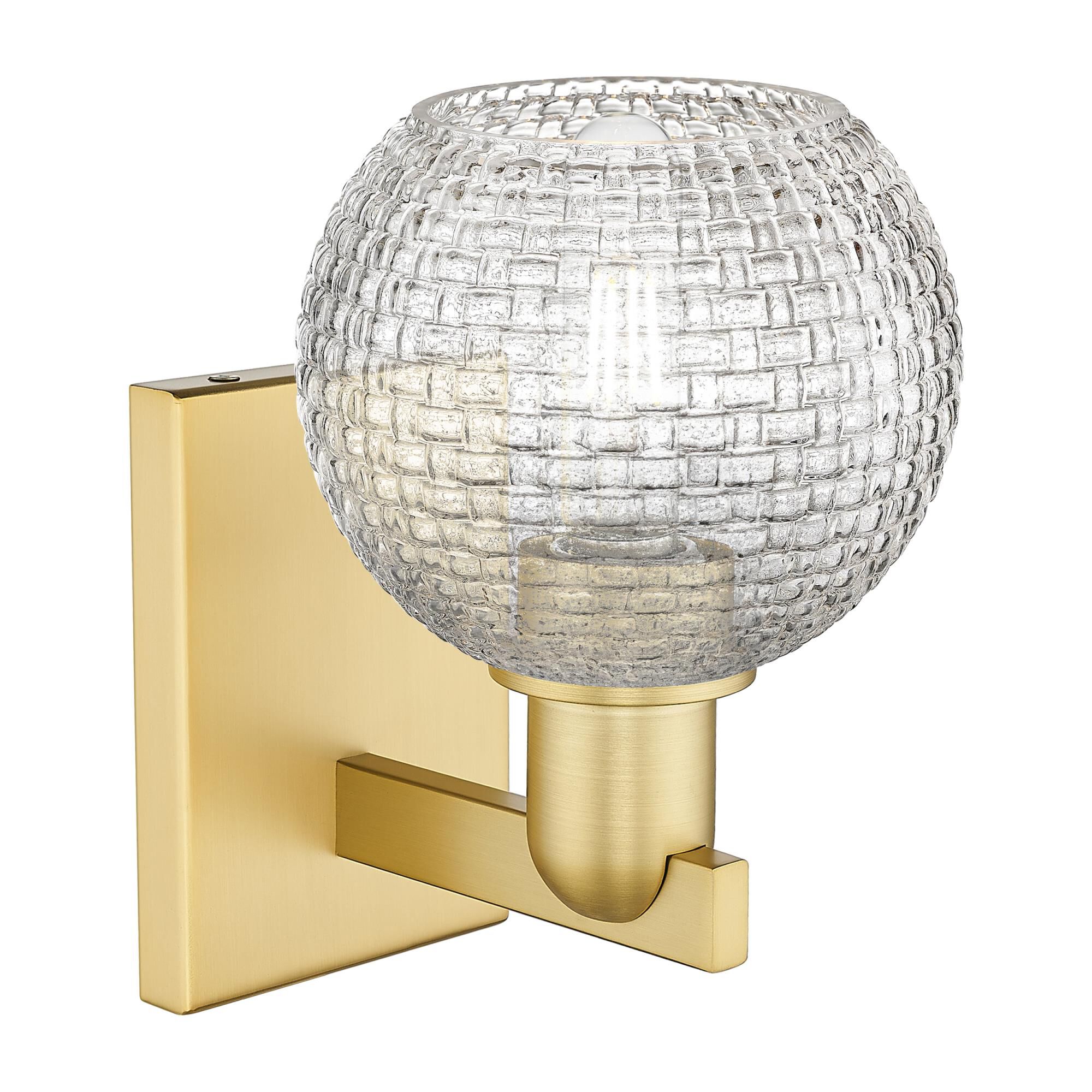 Shown in Satin Gold finish and Clear Basketweave glass