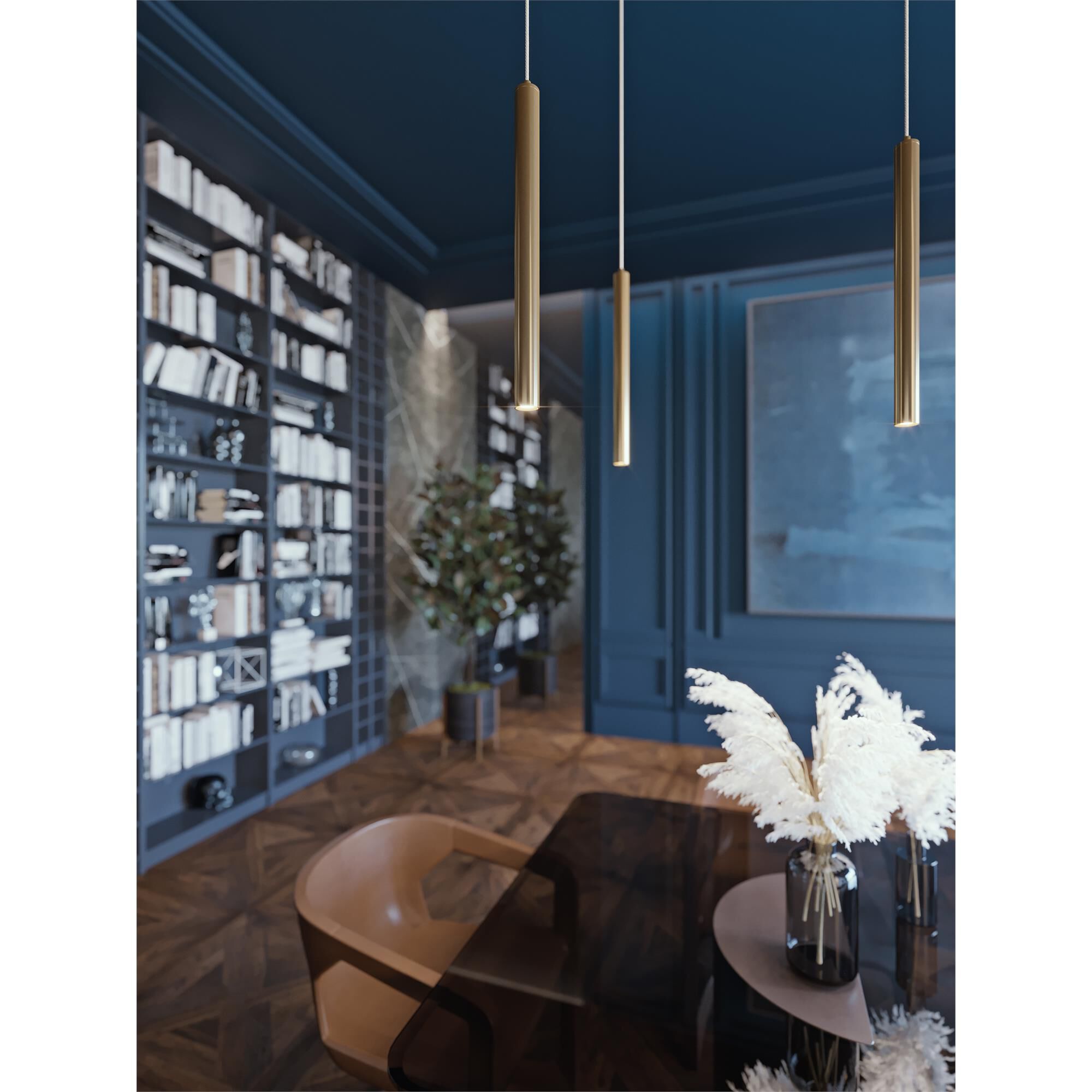 Shown in Satin Brass finish and Steel shade