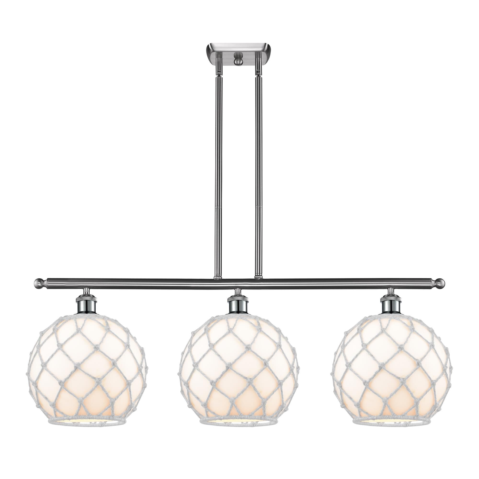 Shown in Brushed Satin Nickel finish and Sphere glass and Glass And Rope shade