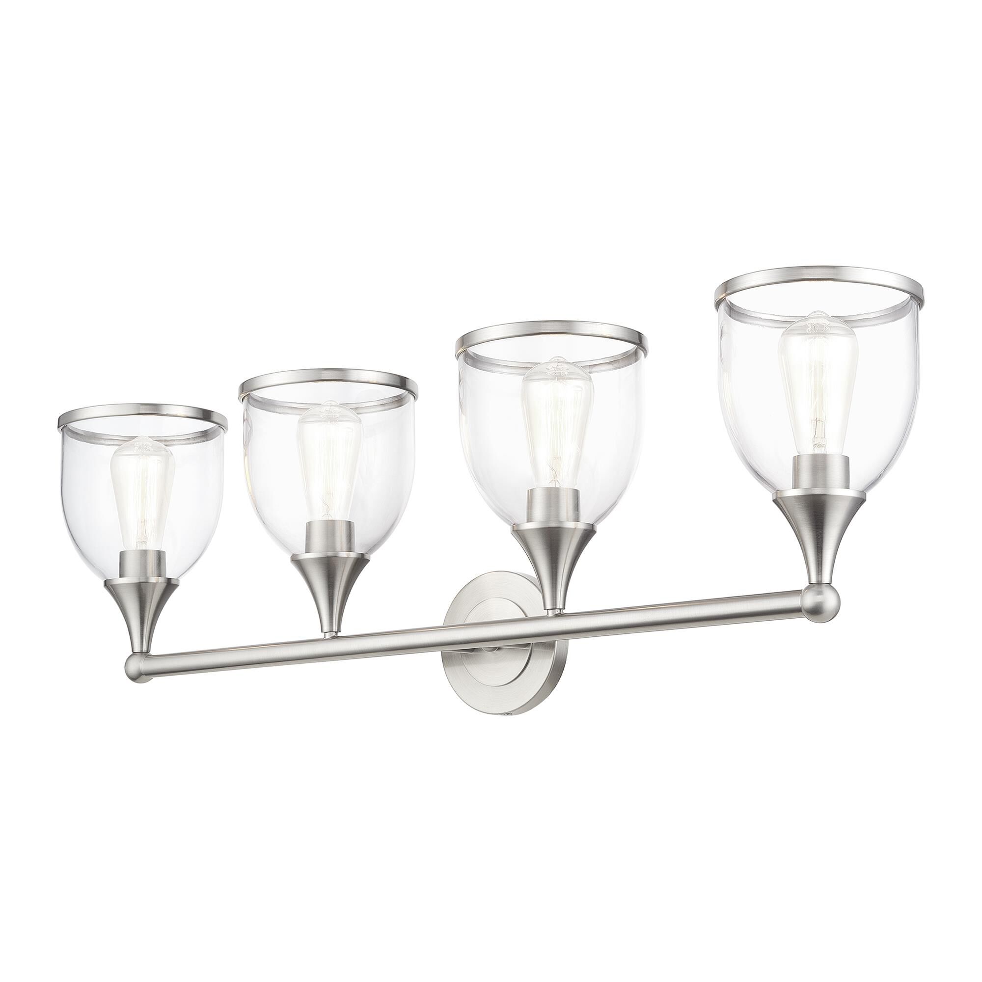 Shown in Brushed Nickel finish and Mouth Blown Clear glass