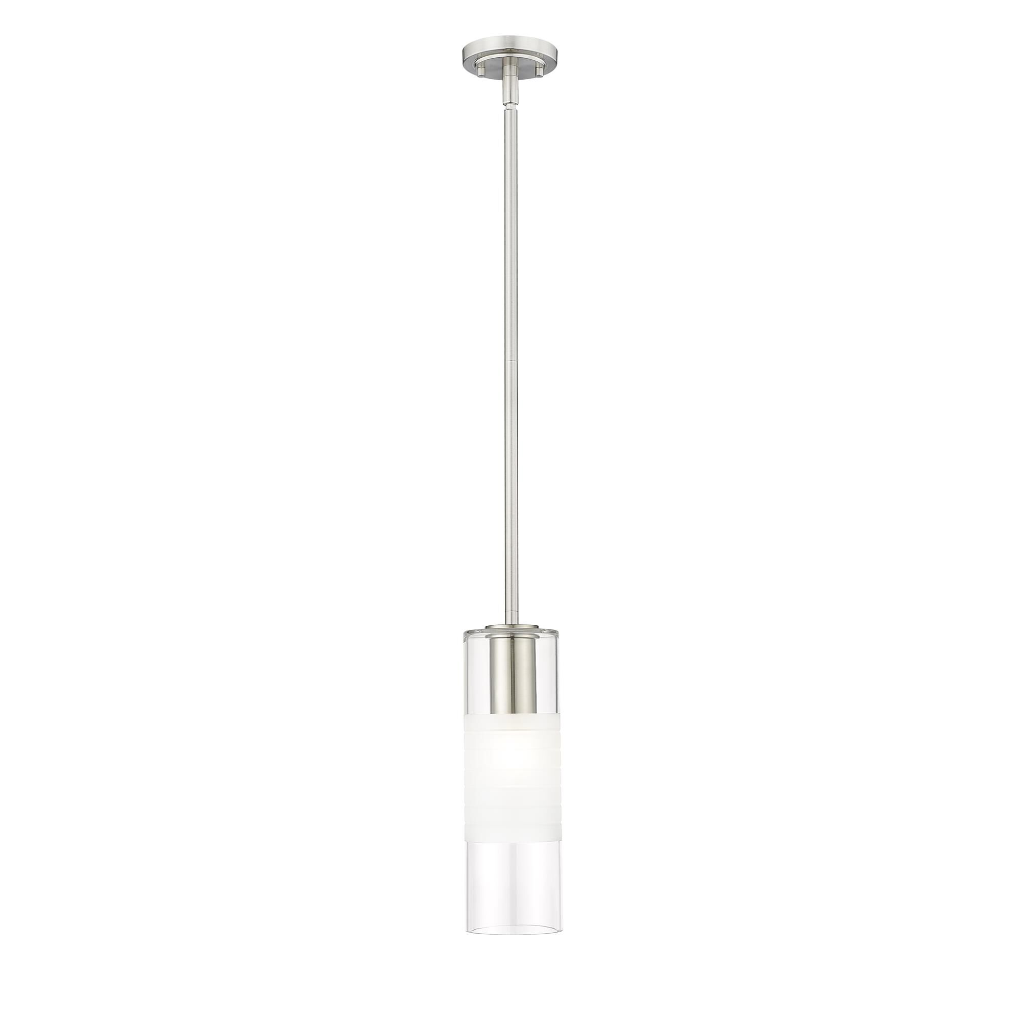 Shown in Brushed Nickel finish and Clear+frosted glass and Clear+frosted shade
