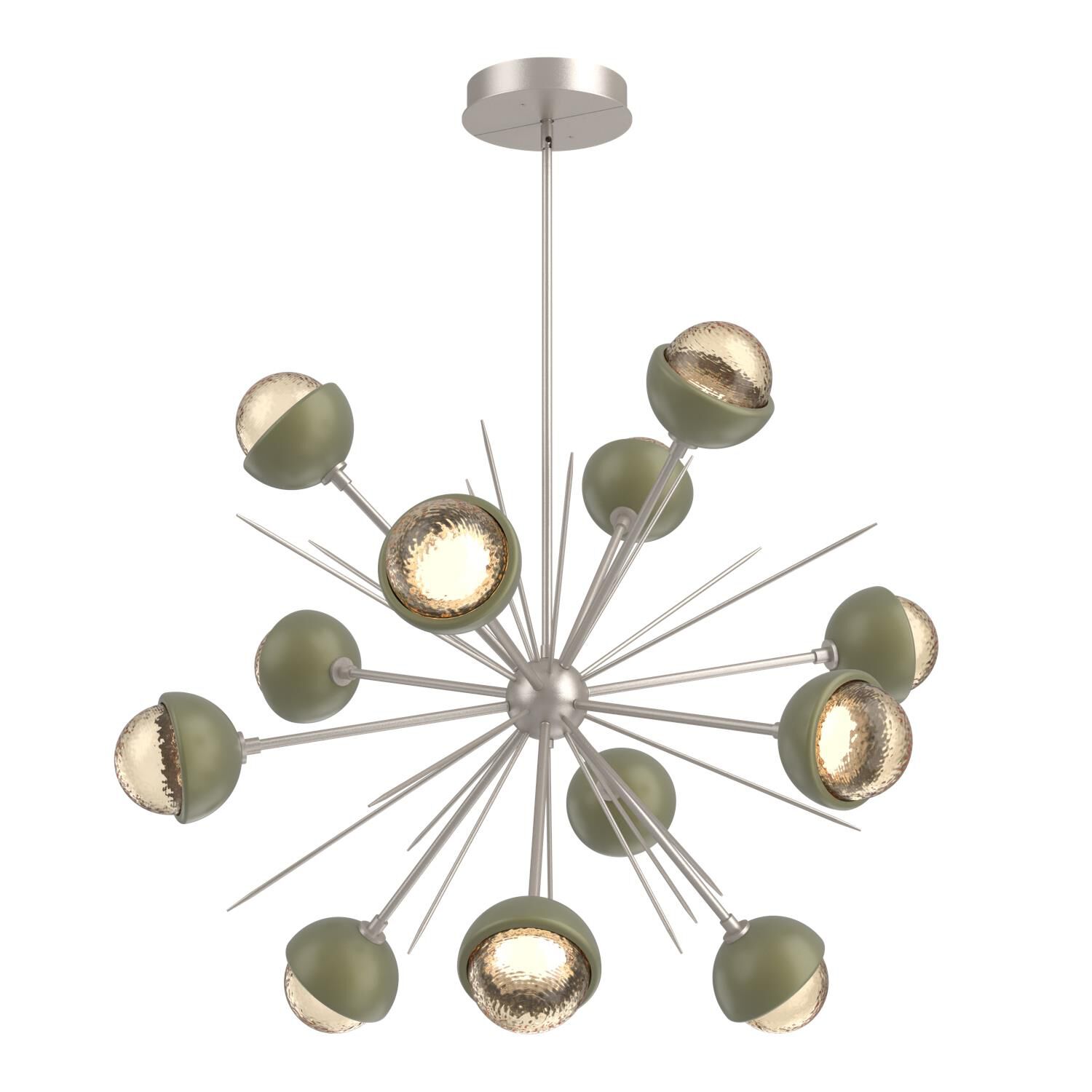 Shown in Beige Silver finish and Amber glass and Sage Green accent