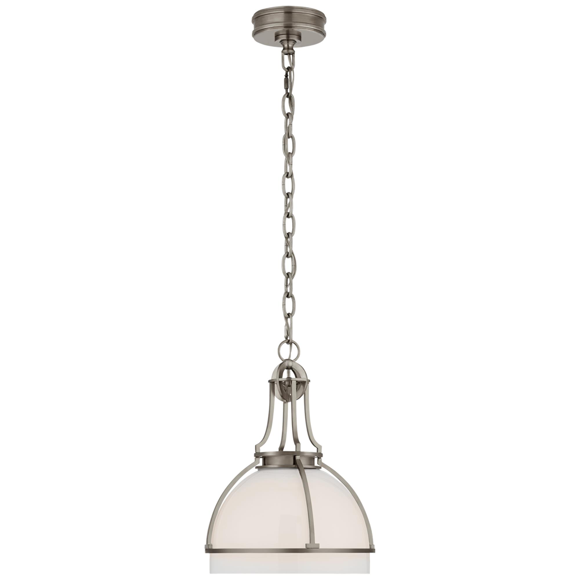 Shown in Antique Nickel finish and White glass and White Glass shade