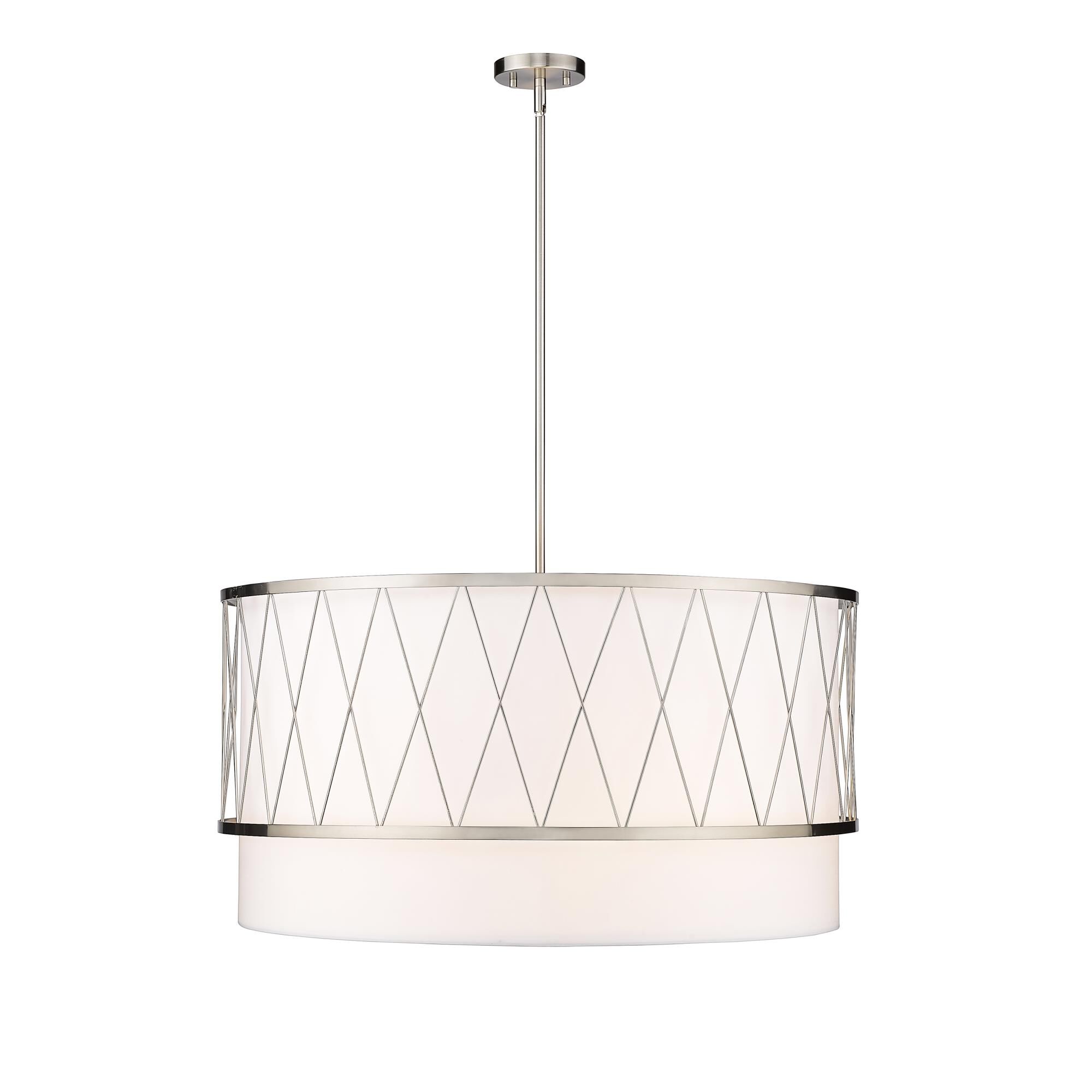 Shown in Brushed Nickel finish and White glass and White shade