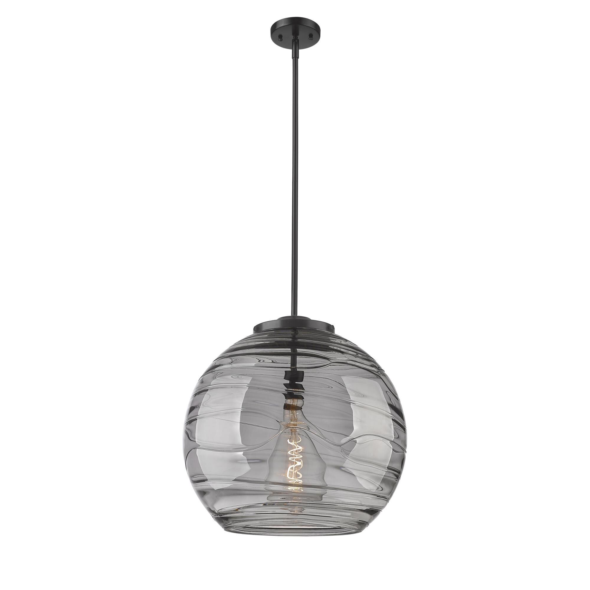 Shown in Matte Black finish and Light Smoke Deco Swirl glass