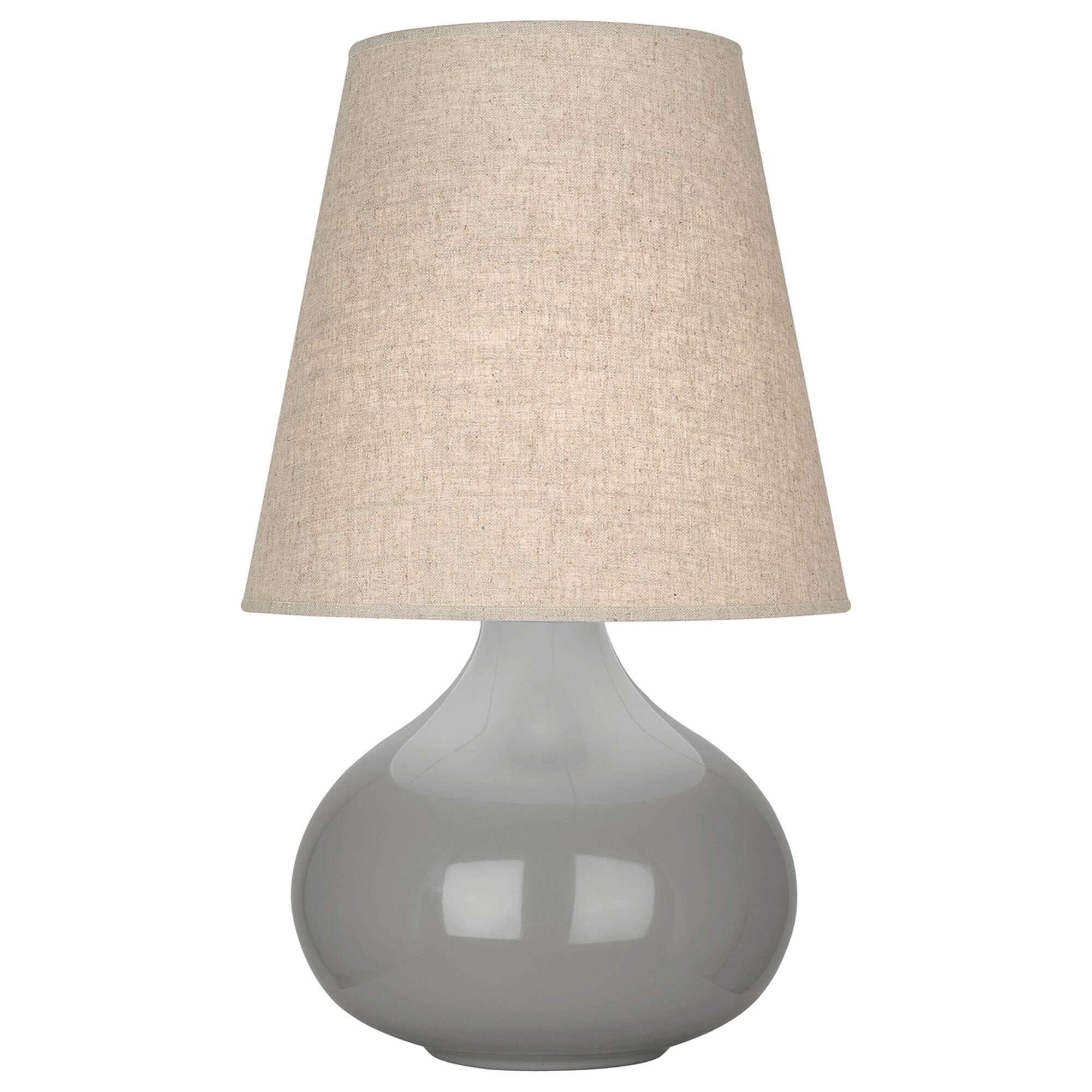 Shown in Smoky Taupe Glazed Ceramic finish and Buff Linen shade