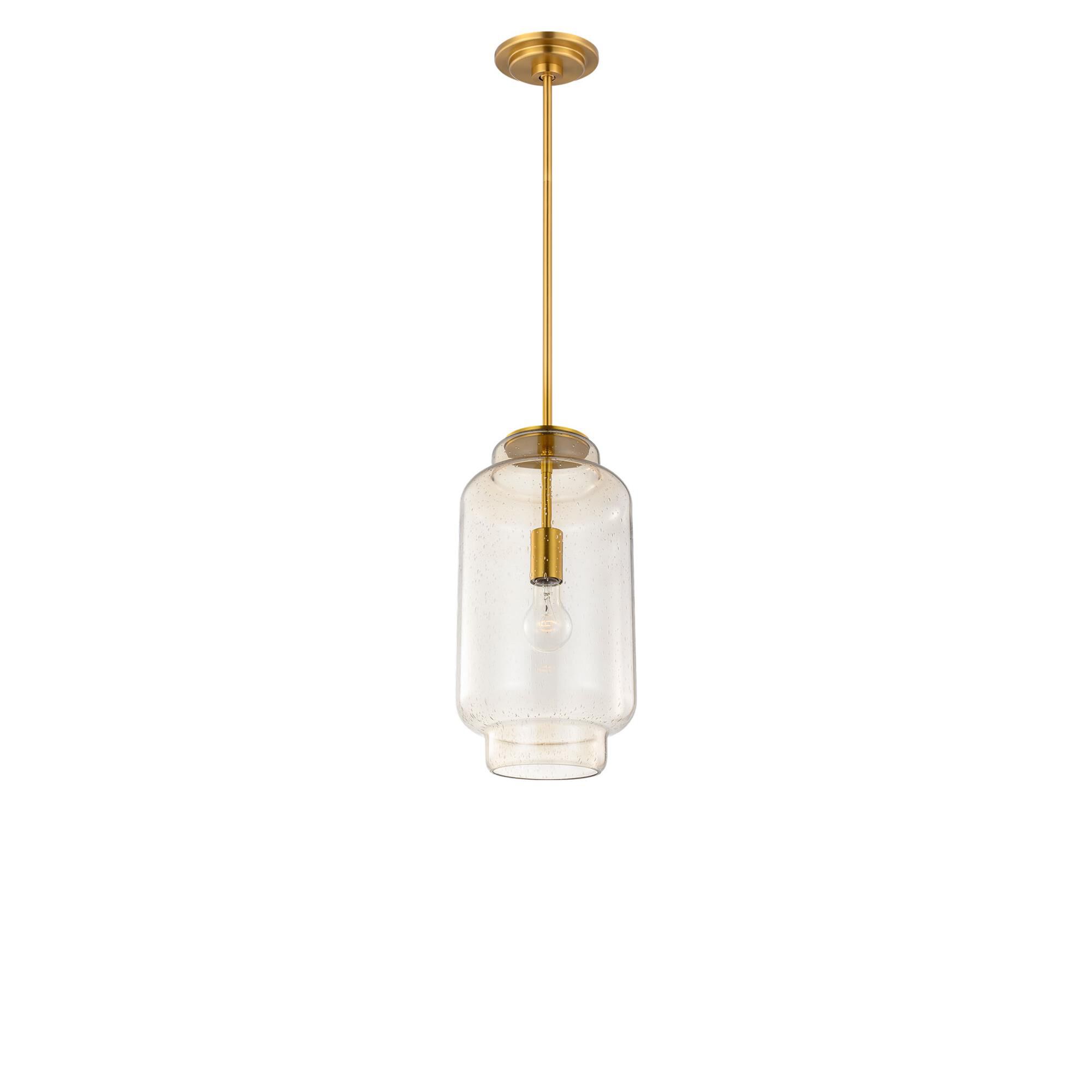 Shown in Burnished Brass finish and Sienna Seeded glass