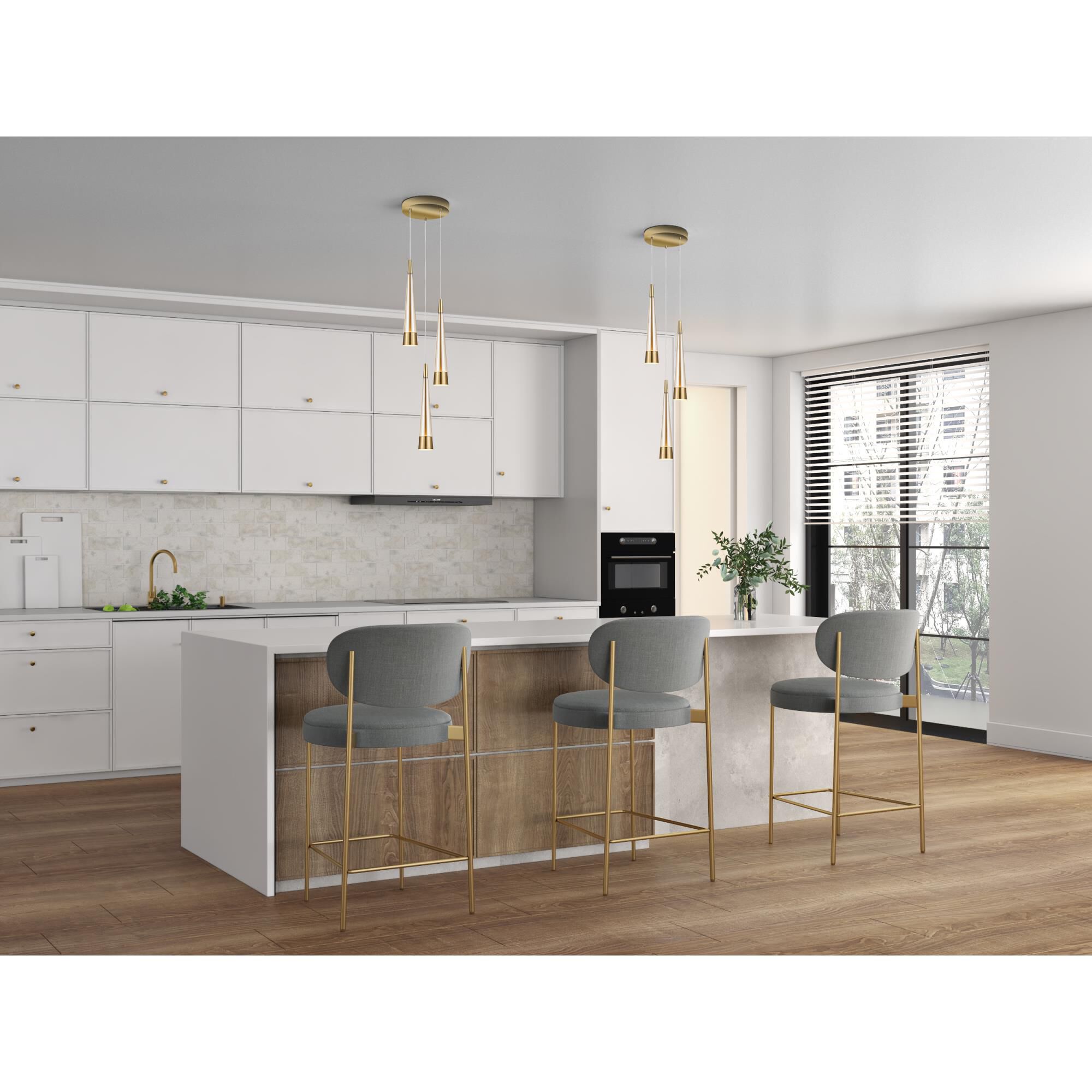 Shown in Brass finish and Clear glass