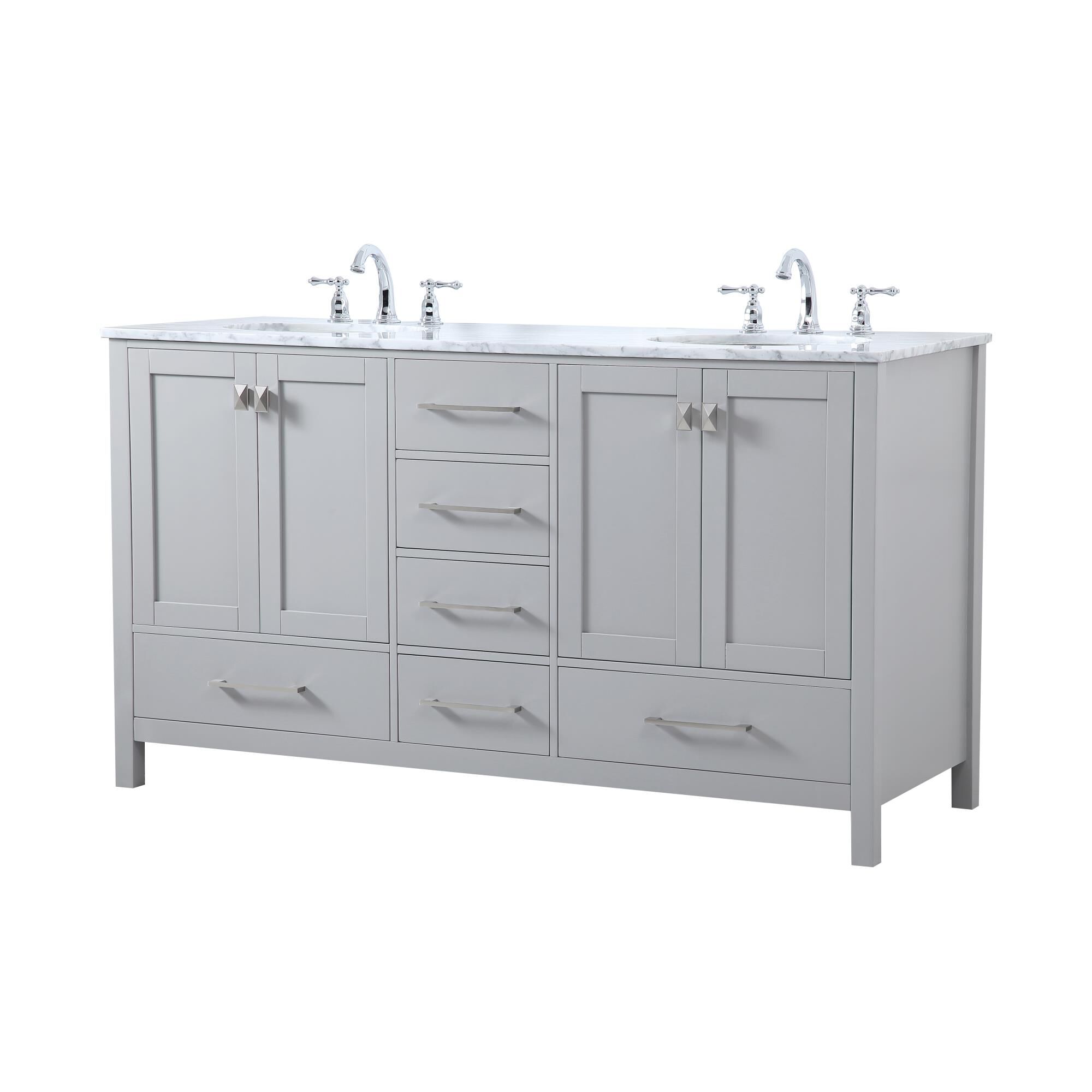 Shown in Gray And Brushed Nickel With Carrara White Marble finish