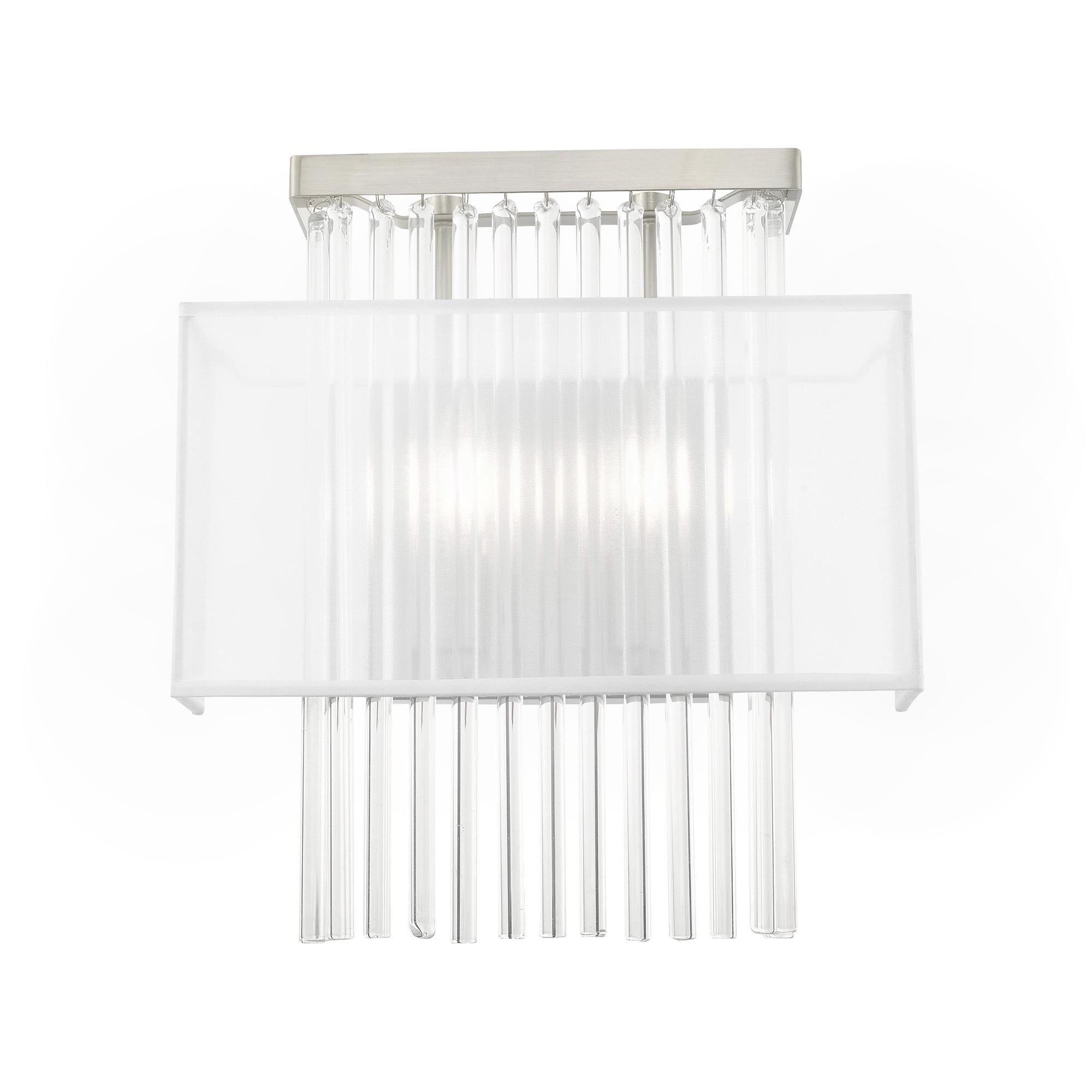Shown in Brushed Nickel finish and Clear Crystal Rods with Hand Crafted Translucent Fabric shade