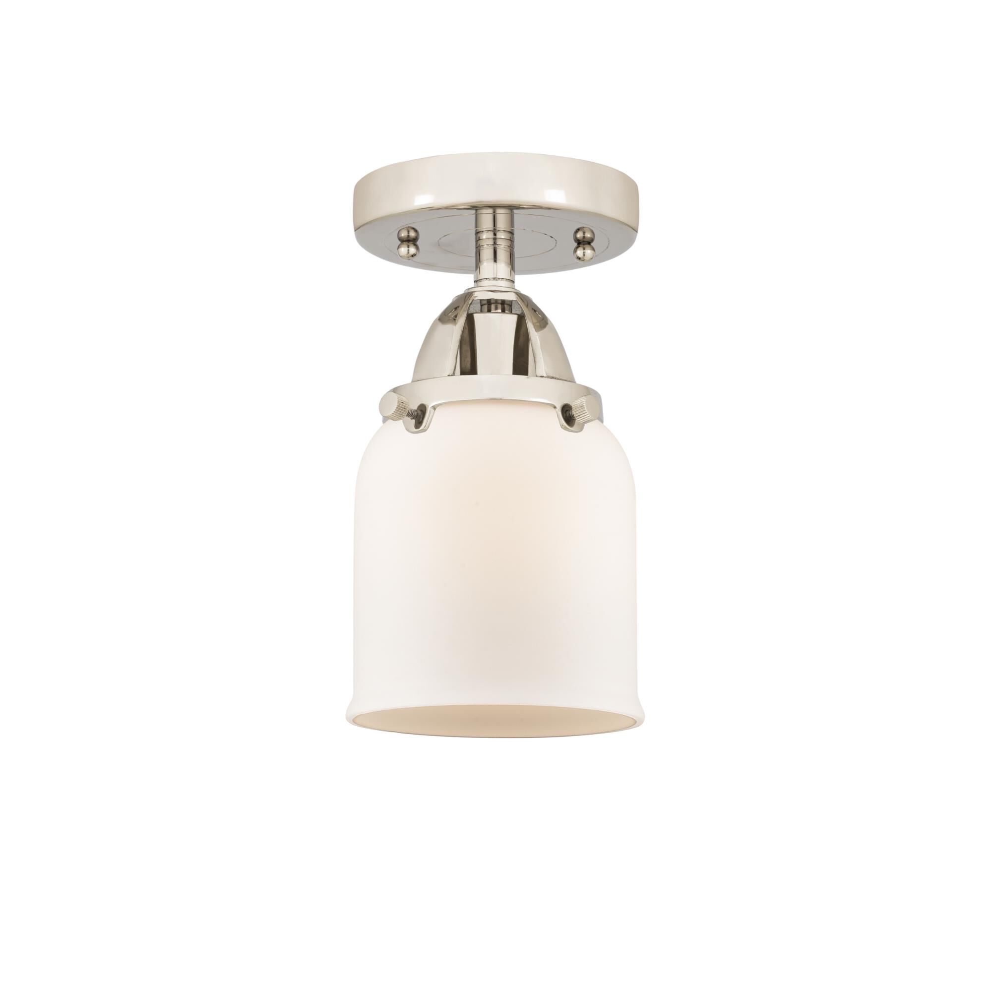 Shown in Polished Nickel finish and Matte White Cased Small Bell glass and No Shade shade