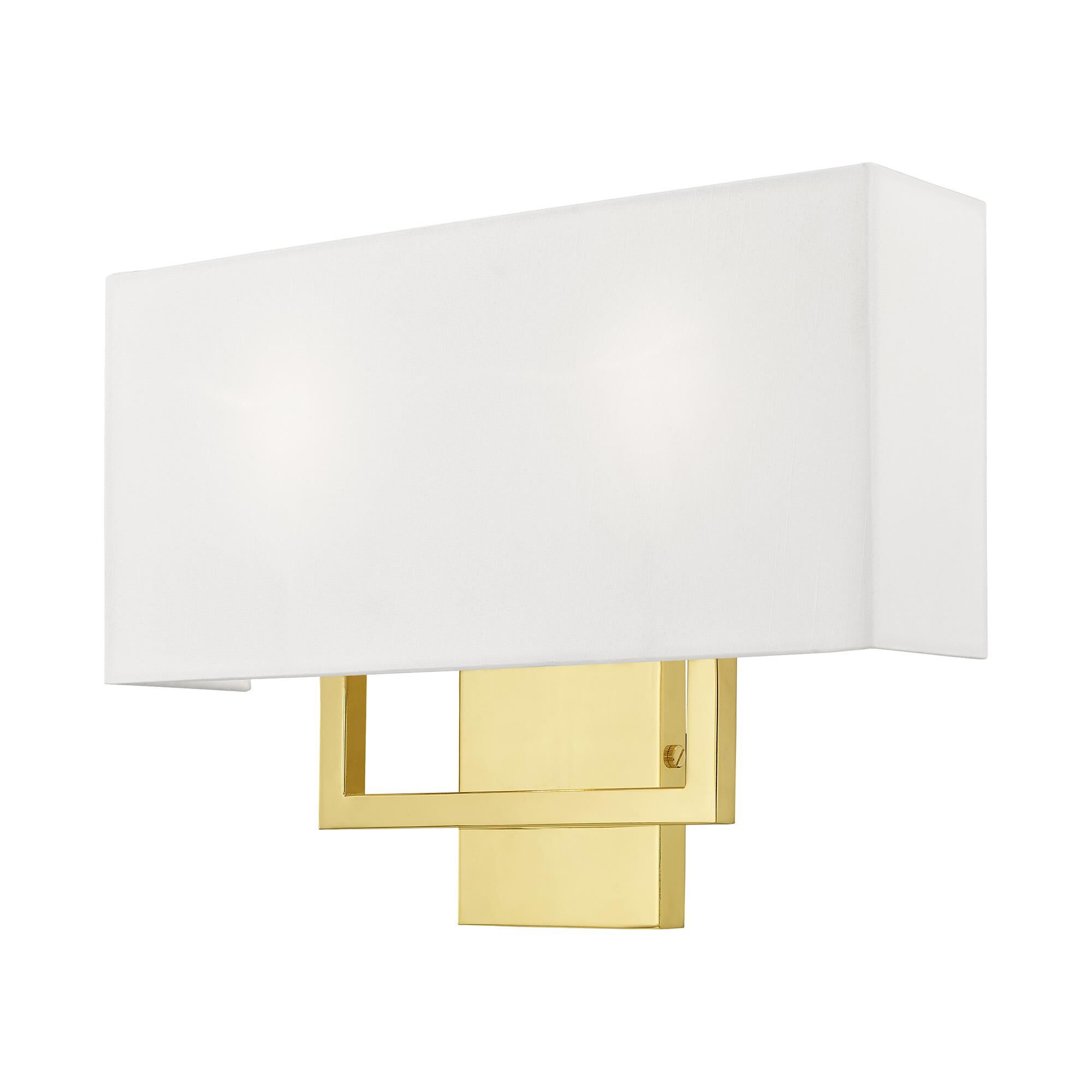 Shown in Polished Brass finish and Hand Crafted Off-White Fabric Outside & White Fabric Inside Hardback shade
