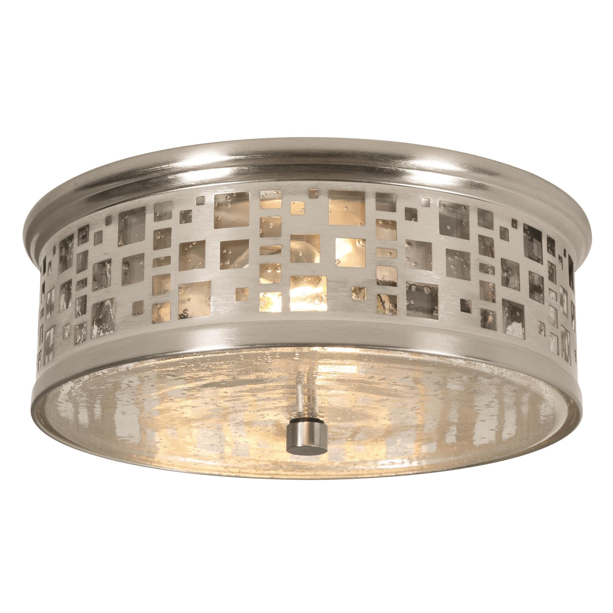 Shown in Satin Nickel finish and Clear Seeded glass and Satin Nickel Steel shade