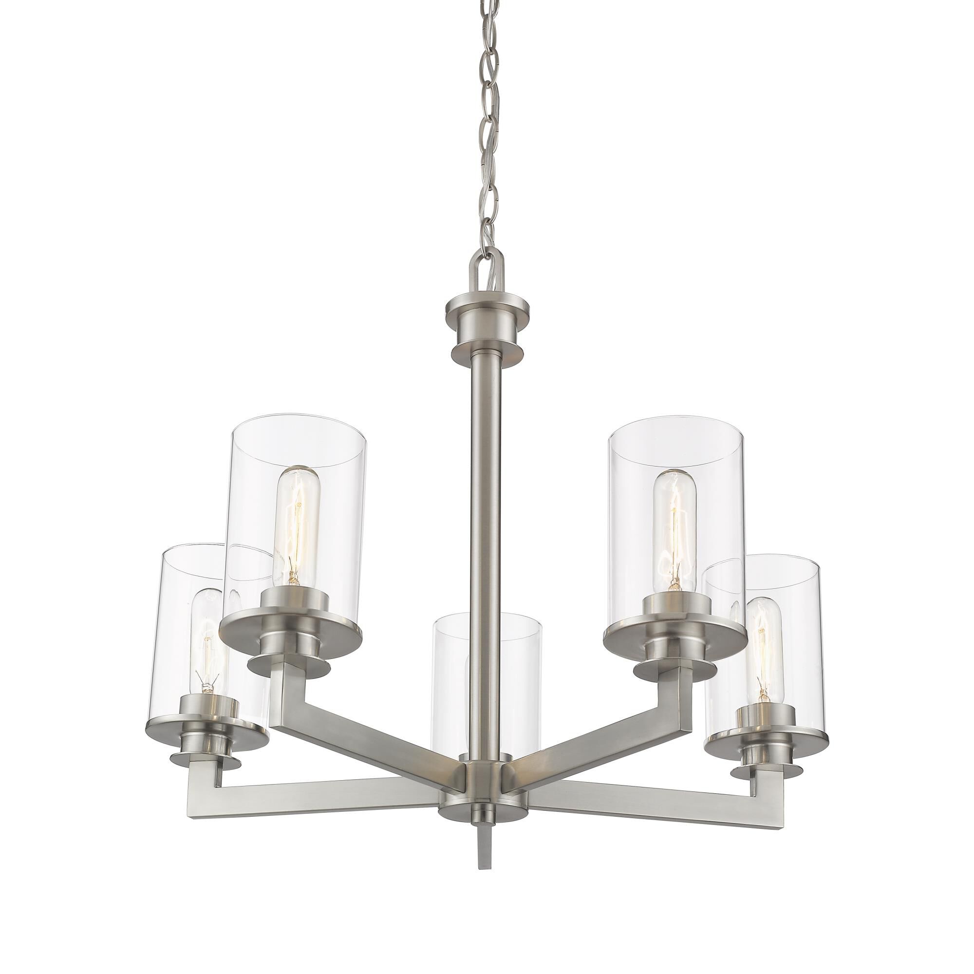 Shown in Brushed Nickel finish and Glass shade