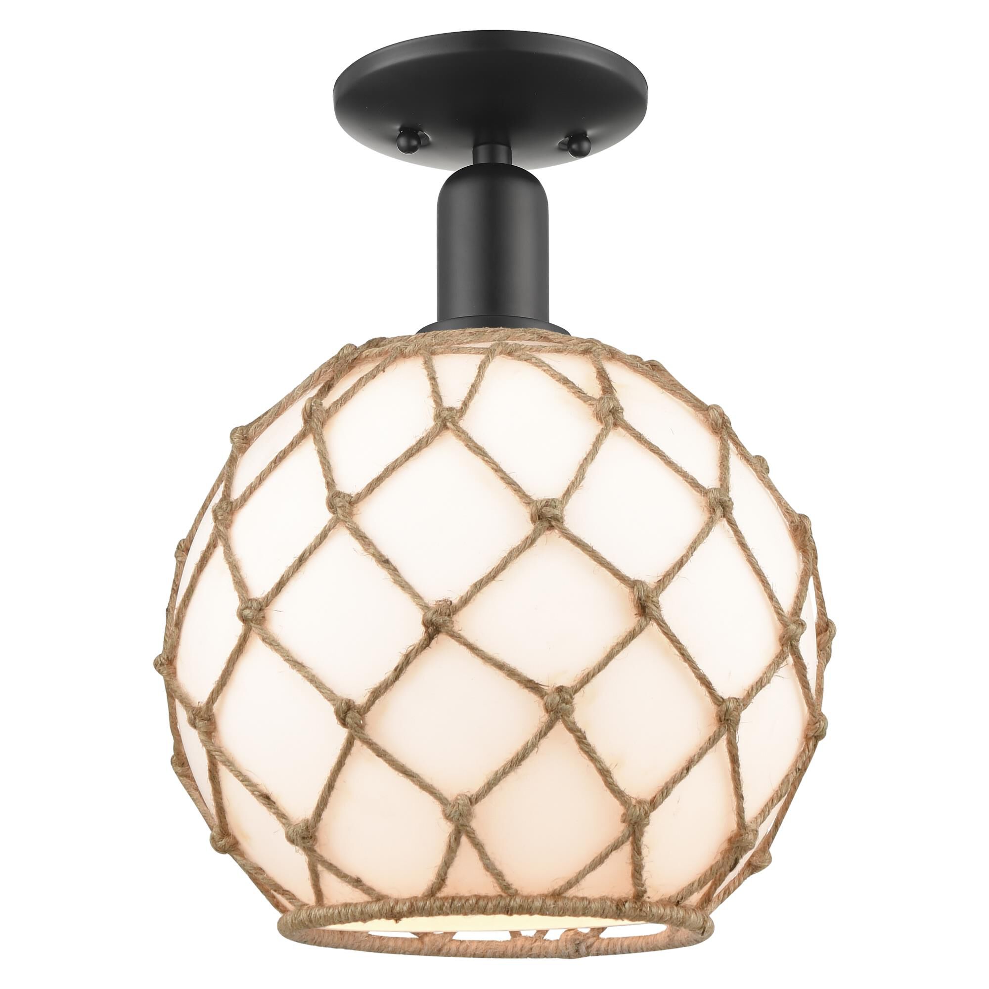 Shown in Matte Black finish and White with Brown Rope glass