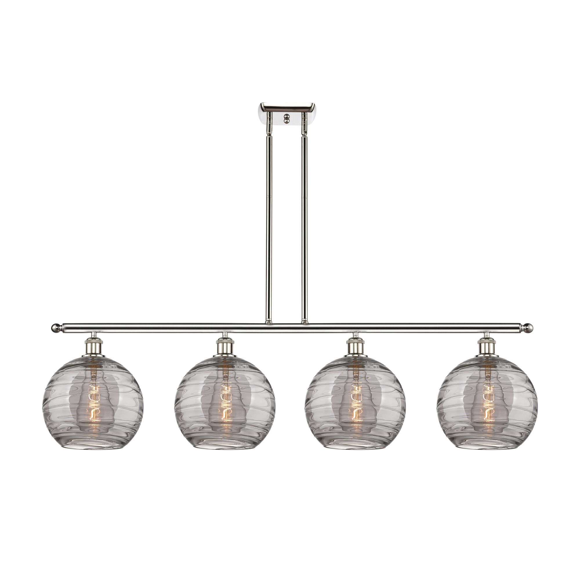 Shown in Polished Nickel finish and Light Smoke Deco Swirl glass