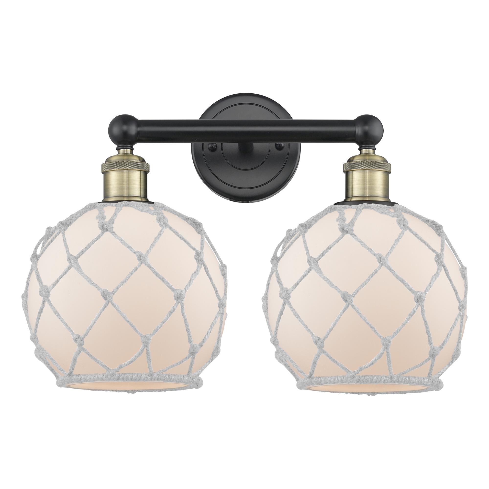 Shown in Black Antique Brass finish and White with White Rope glass