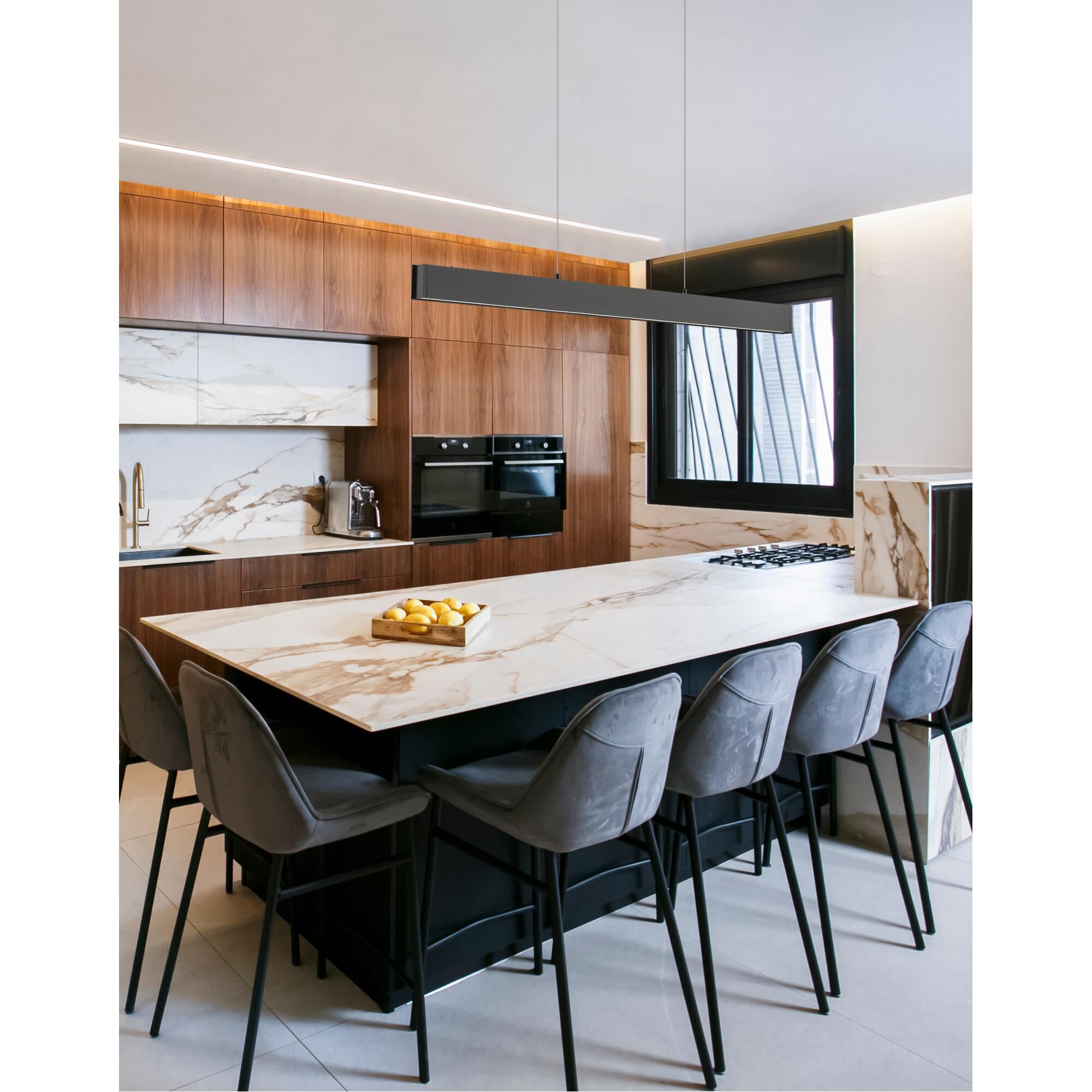 Shown in Matte Black finish and Frosted glass and Frosted shade